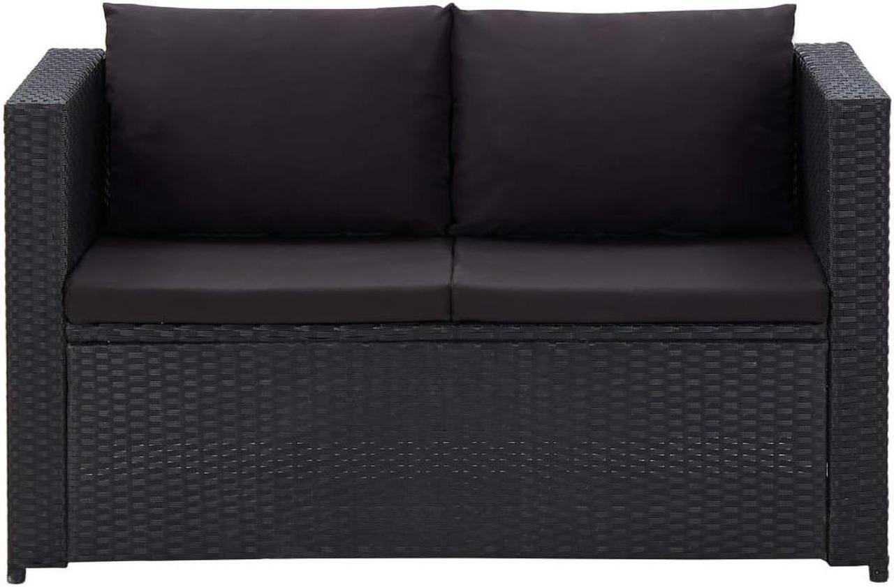 Alt view image 10 of 11 - vidaXL 3 Piece Patio Lounge Set with Cushions Poly Rattan Black