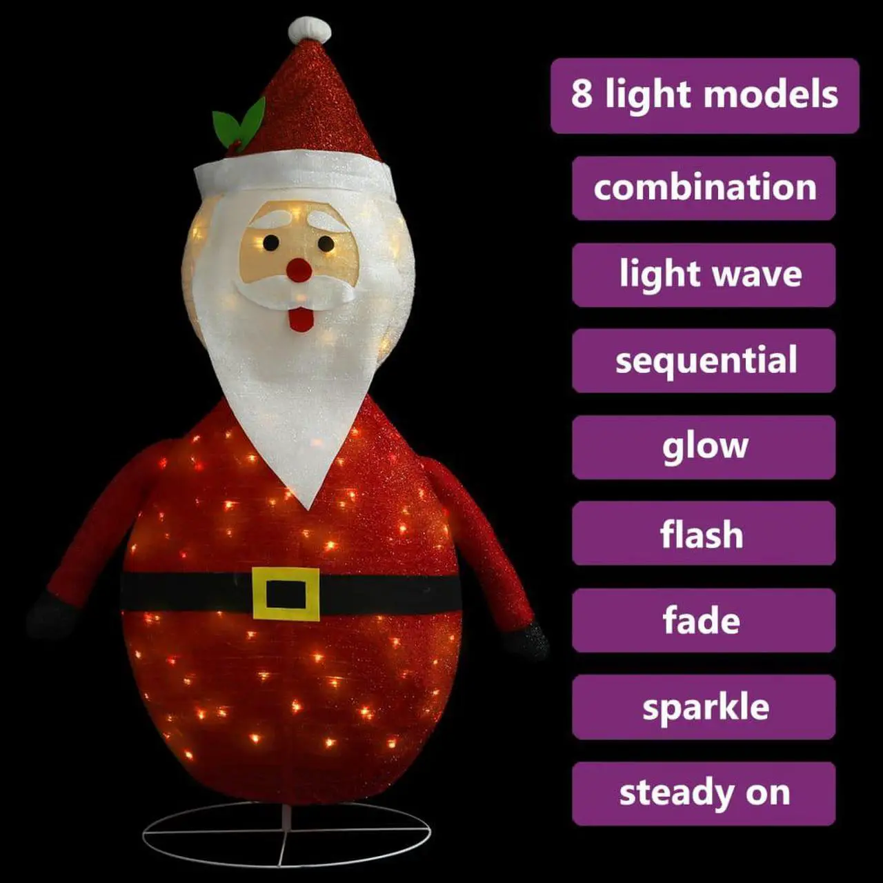 Alt view image 14 of 16 - vidaXL Christmas Decoration Xmas Santa Claus Figure with LEDs Luxury Fabric