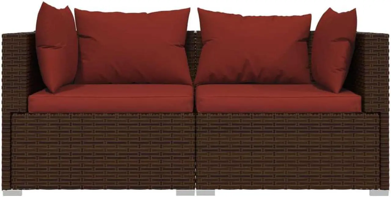 Alt view image 7 of 8 - vidaXL 2-Seater Sofa with Cushions Brown Poly Rattan