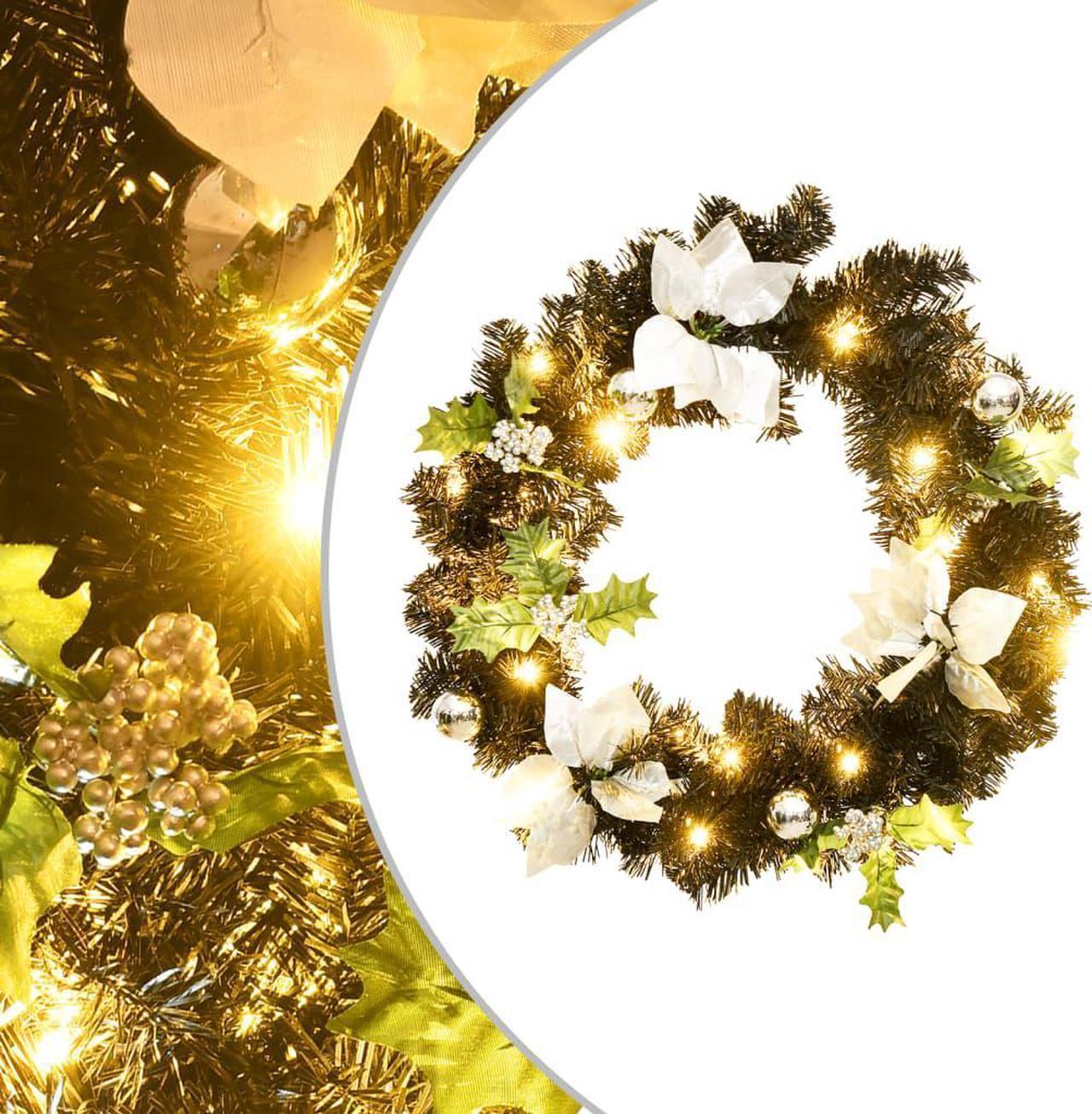 Alt view image 7 of 14 - vidaXL Christmas Wreath with LED Lights Black 23.6" PVC