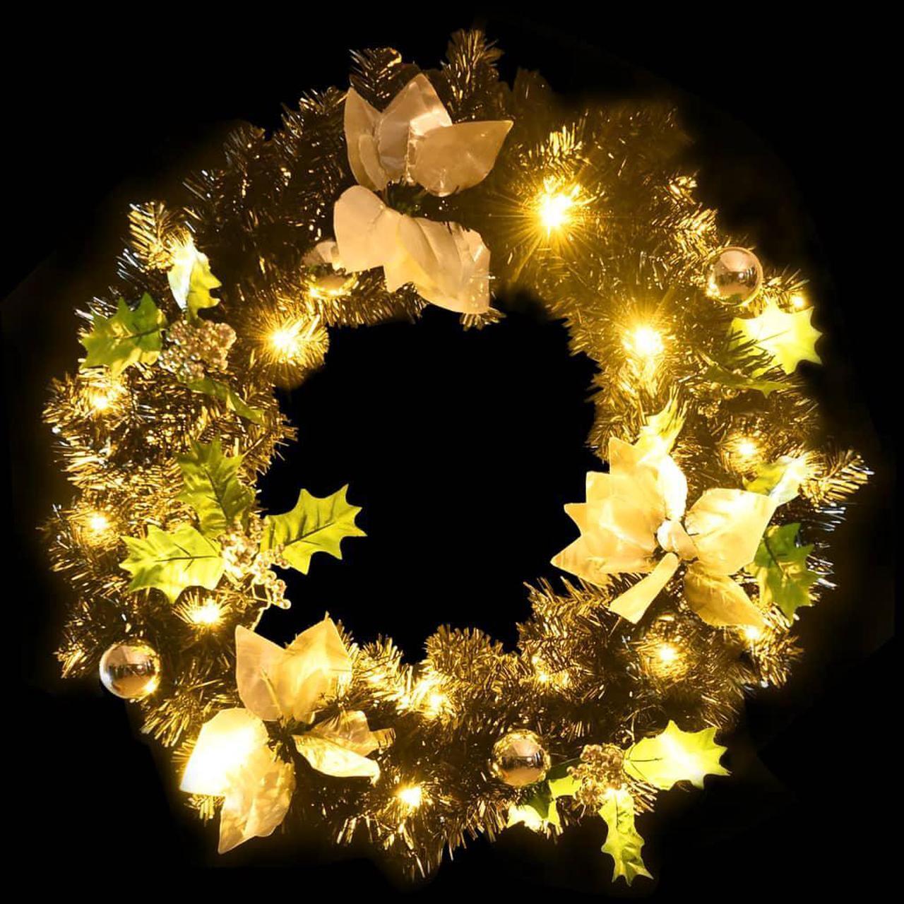 Alt view image 10 of 14 - vidaXL Christmas Wreath with LED Lights Black 23.6" PVC