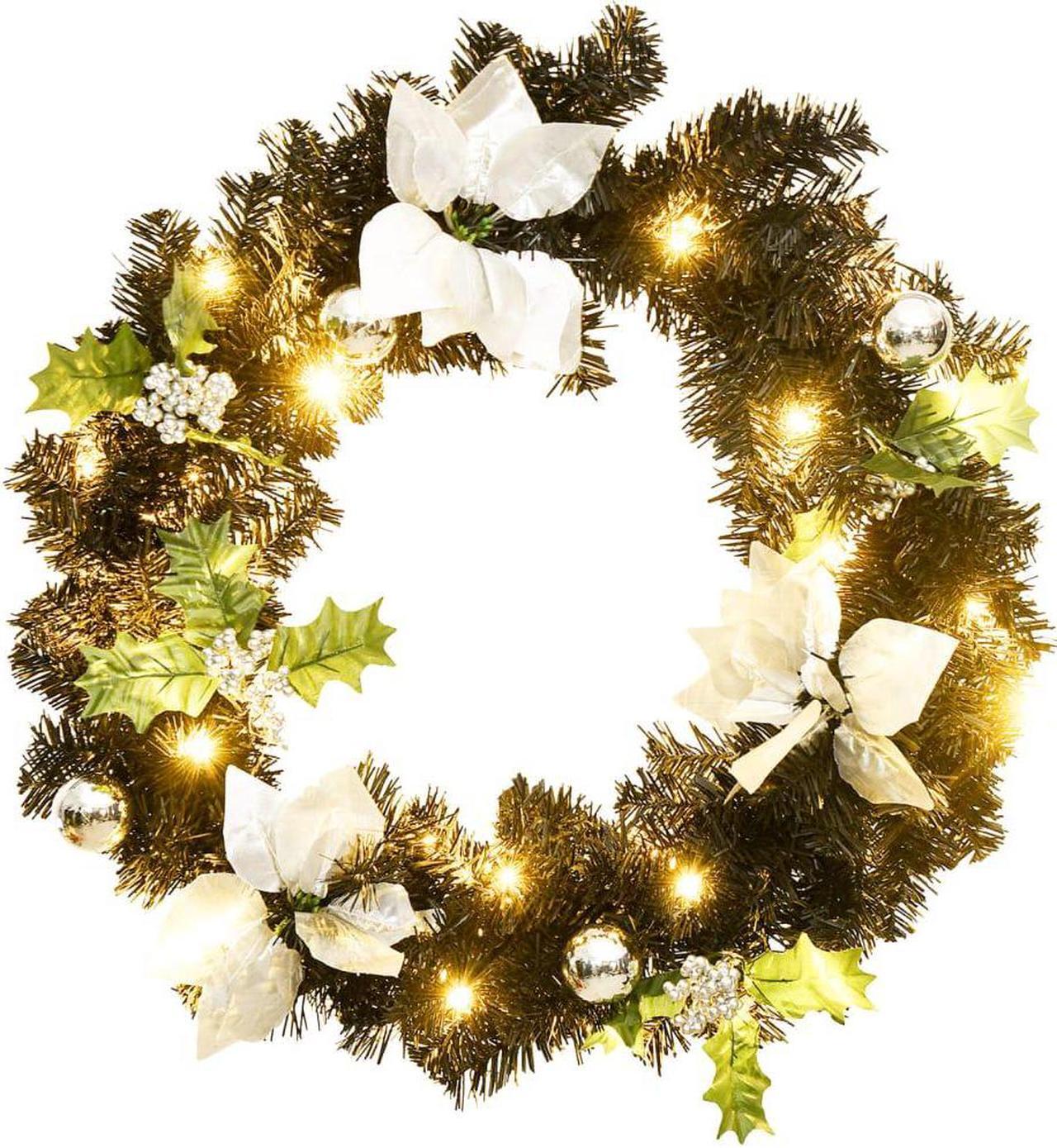 Alt view image 8 of 14 - vidaXL Christmas Wreath with LED Lights Black 23.6" PVC