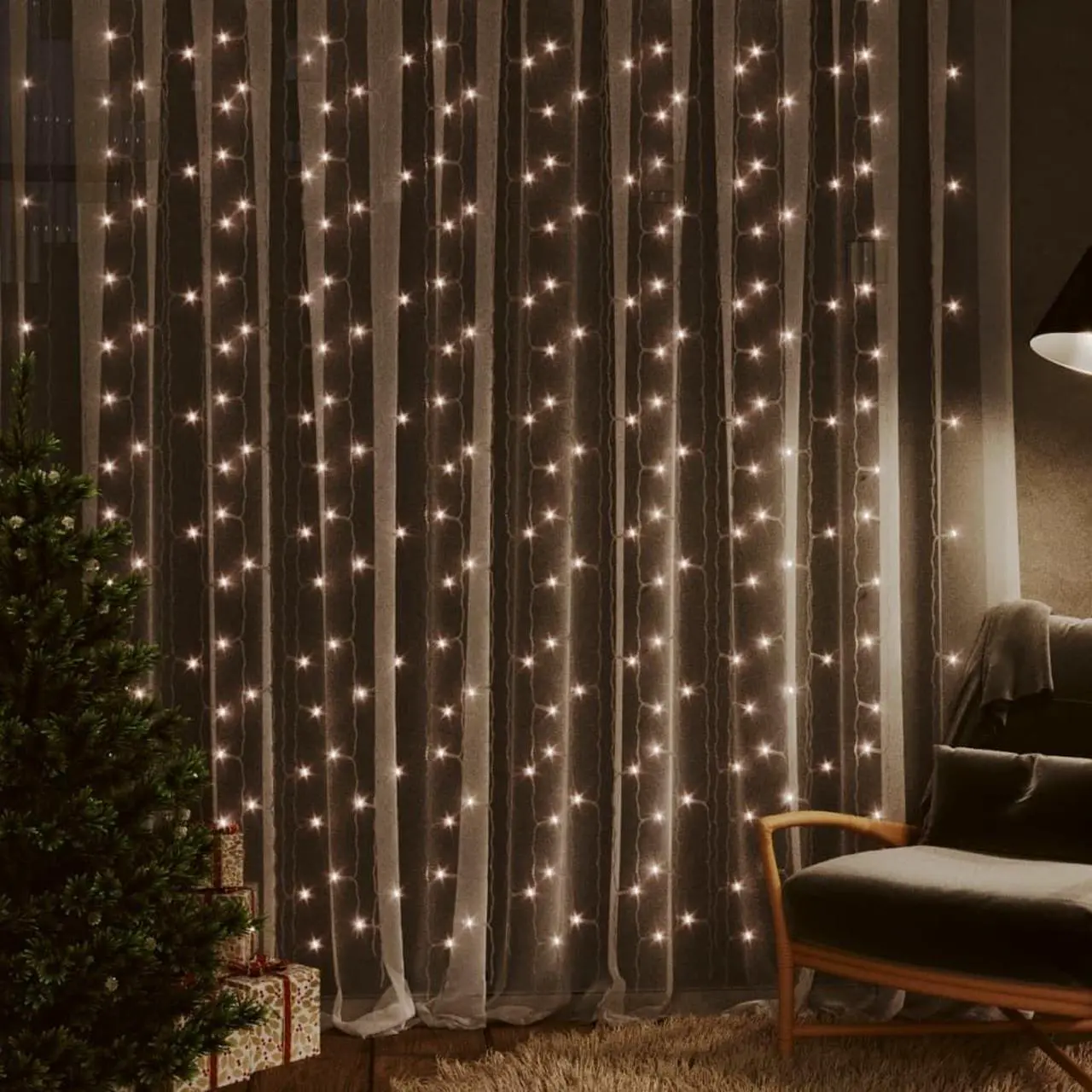Alt view image 6 of 11 - vidaXL LED Curtain Fairy Lights 1.2"x1.2" 300 LED Warm White 8 Function