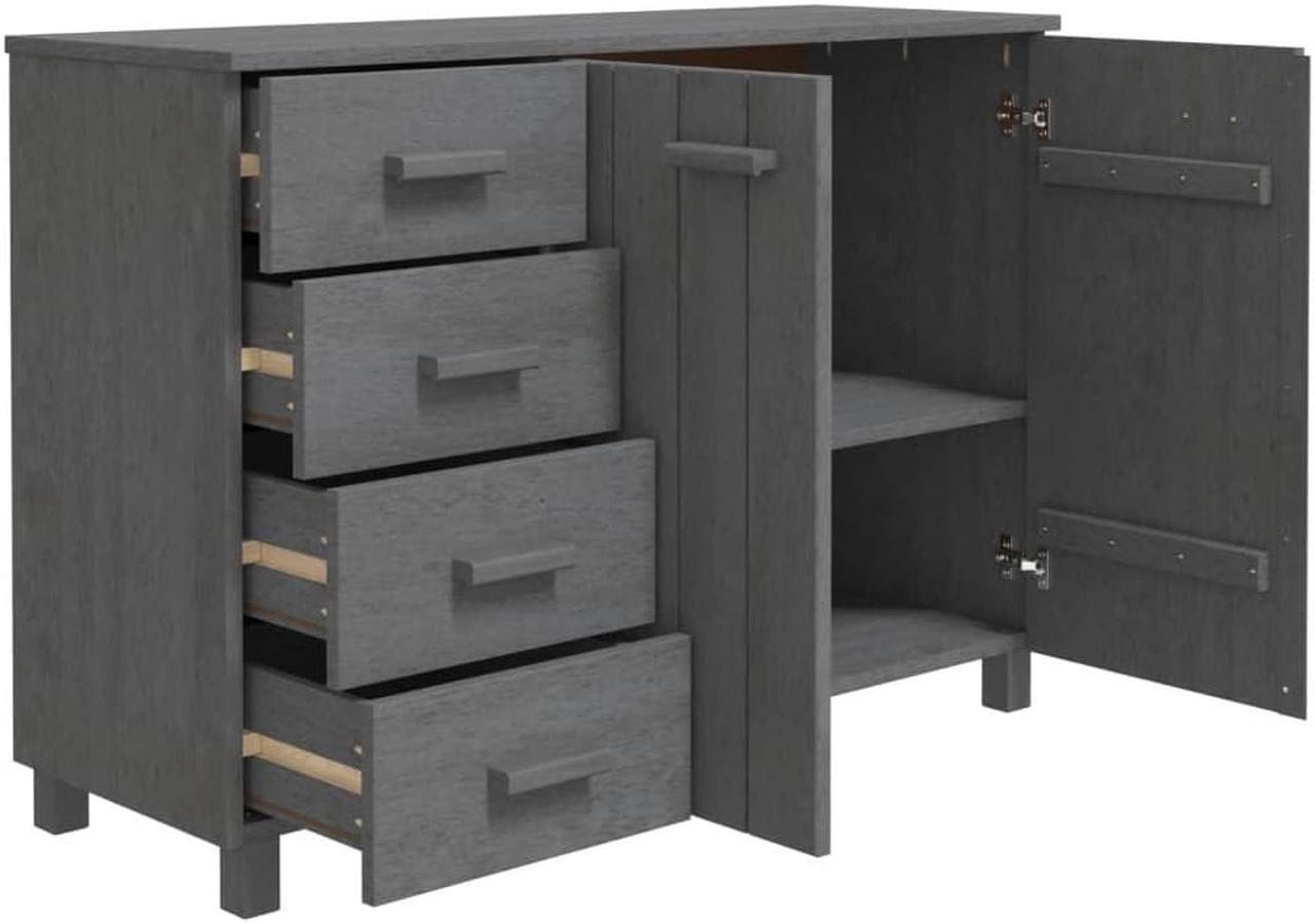 Alt view image 7 of 18 - vidaXL Sideboard Dark Gray 44.5"x15.7"x31.5" Solid Wood Pine
