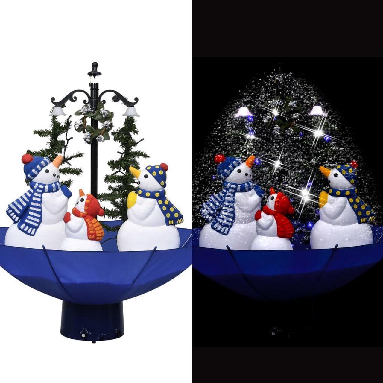 Alt view image 6 of 14 - vidaXL Snowing Christmas Tree Artificial Xmas Tree with Umbrella Base Blue PVC