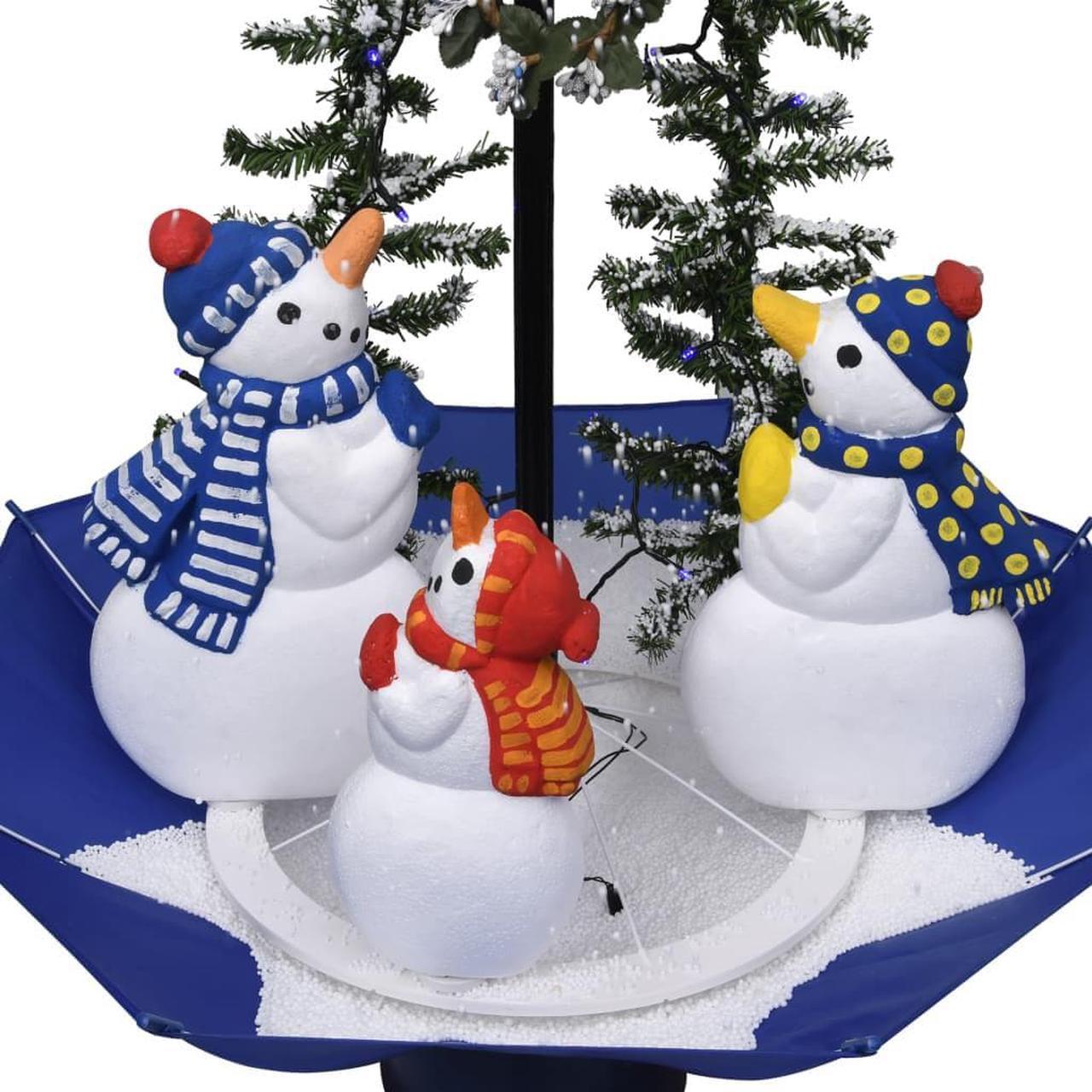 Alt view image 9 of 14 - vidaXL Snowing Christmas Tree Artificial Xmas Tree with Umbrella Base Blue PVC