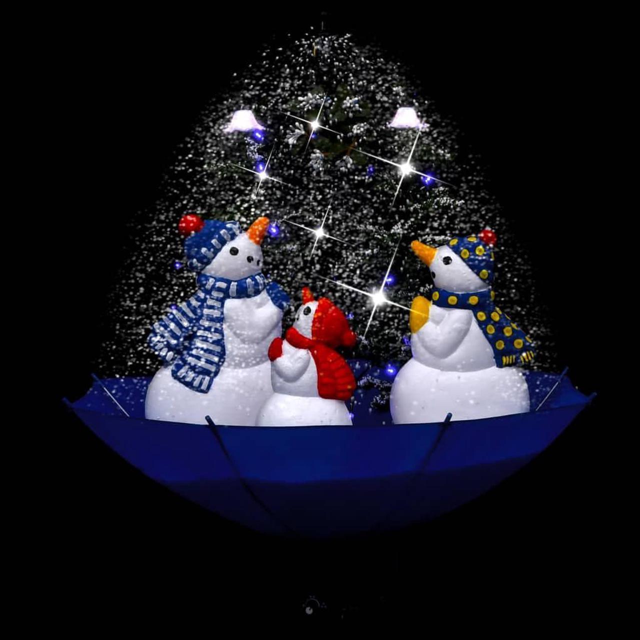 Alt view image 10 of 14 - vidaXL Snowing Christmas Tree Artificial Xmas Tree with Umbrella Base Blue PVC