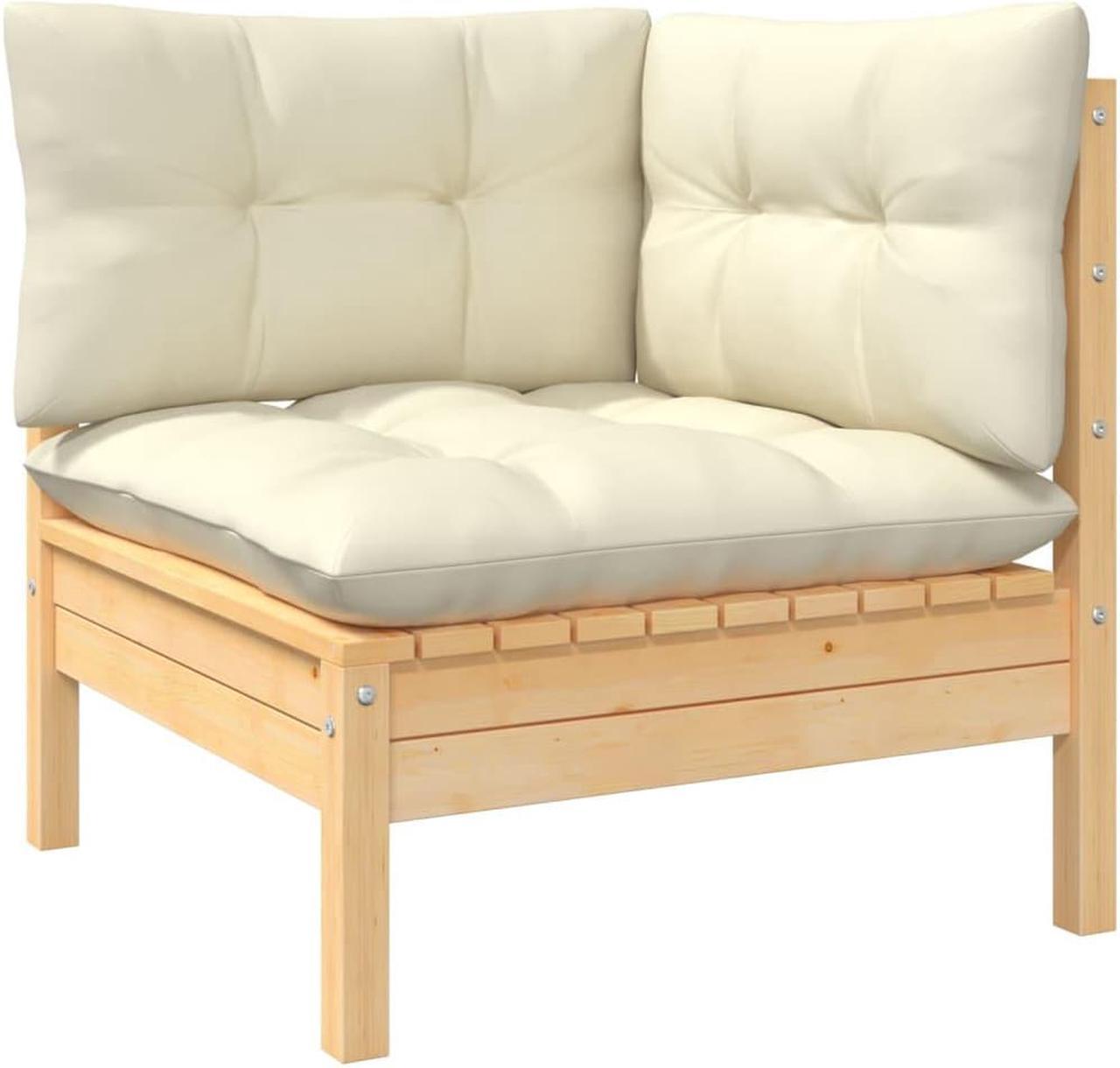 Alt view image 2 of 13 - vidaXL 3 Piece Patio Lounge Set with Cream Cushions Solid Pinewood