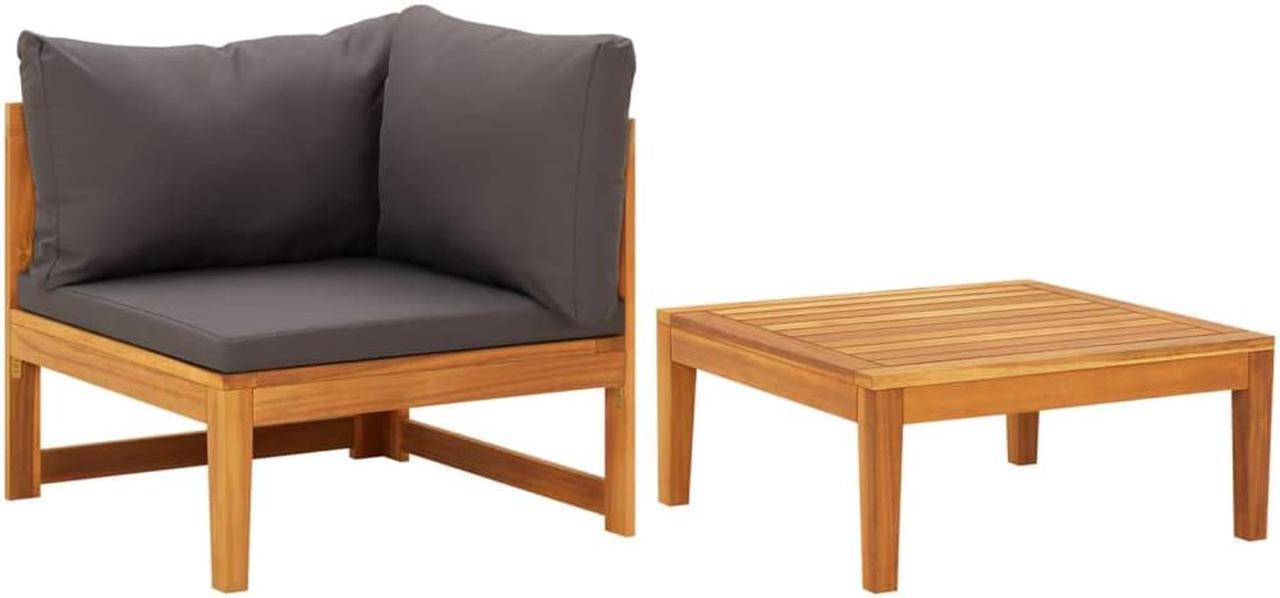 Alt view image 7 of 16 - vidaXL 2 Piece Patio Lounge Set with Dark Gray Cushions Acacia Wood