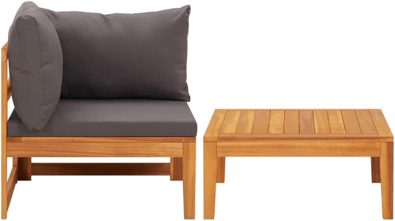 Alt view image 8 of 16 - vidaXL 2 Piece Patio Lounge Set with Dark Gray Cushions Acacia Wood