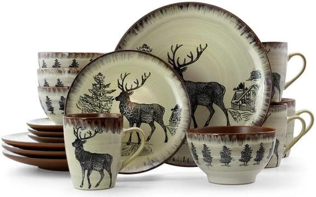 Alt view image 8 of 8 - Elama Majestic Elk 16 Piece Luxurious Stoneware Dinnerware with Complete Setting for 4