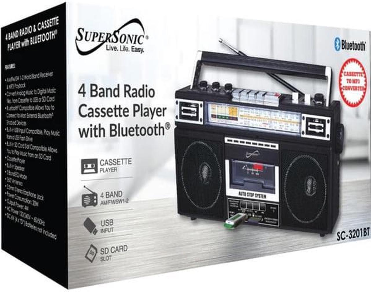 Alt view image 13 of 14 - Supersonic SC-3201BT-BK 4 Band Radio & Cassette Player + Cassette To Mp3 Converter & Bluetooth (Black)