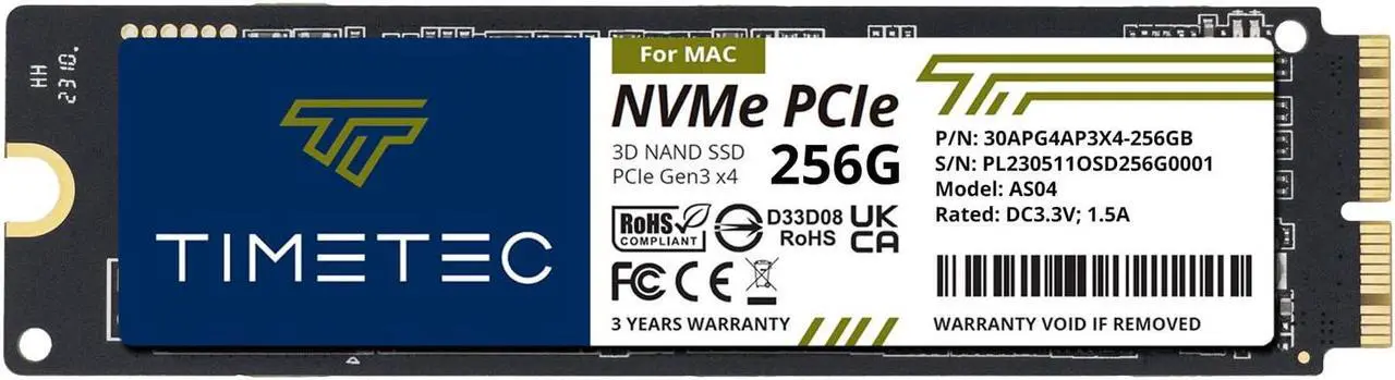 Alt view image 7 of 7 - Timetec 256GB MAC SSD NVMe PCIe Gen3x4 3D NAND TLC Read Up to 1,950MB/s Compatible with Apple MacBook Air (2013-2015, 2017), MacBook Pro (2013-2015), iMac (2013-2019), Mac Pro (2013), Mac Mini (2014)