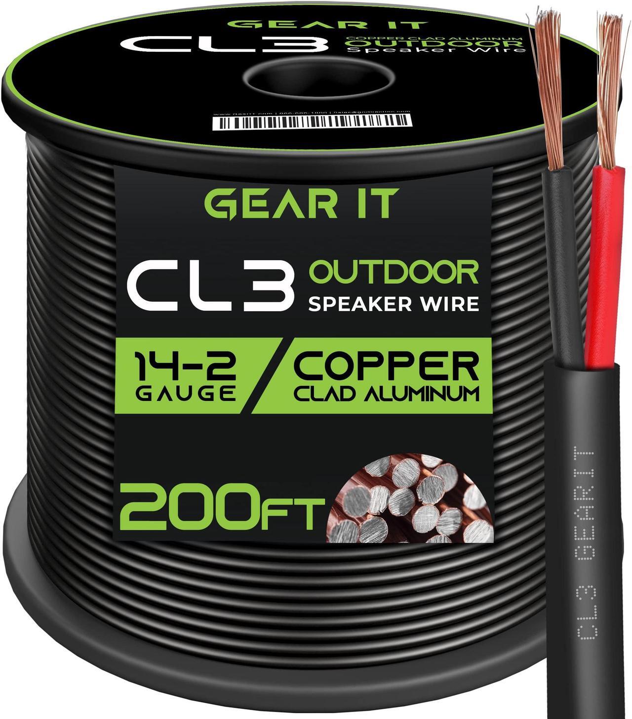 Main image of GearIT 14/2 Speaker Wire (200 Feet) 14 Gauge (Copper Clad Aluminum) - Outdoor Direct Burial in Ground/in Wall / CL3 CL2 Rated / 2 Conductors - CCA, Black 200ft
