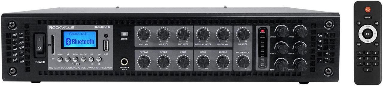 Alt view image 9 of 9 - Rockville RCS180-6 180 Watt 6 Zone 70v Commercial/Restaurant Amplifier/Bluetooth