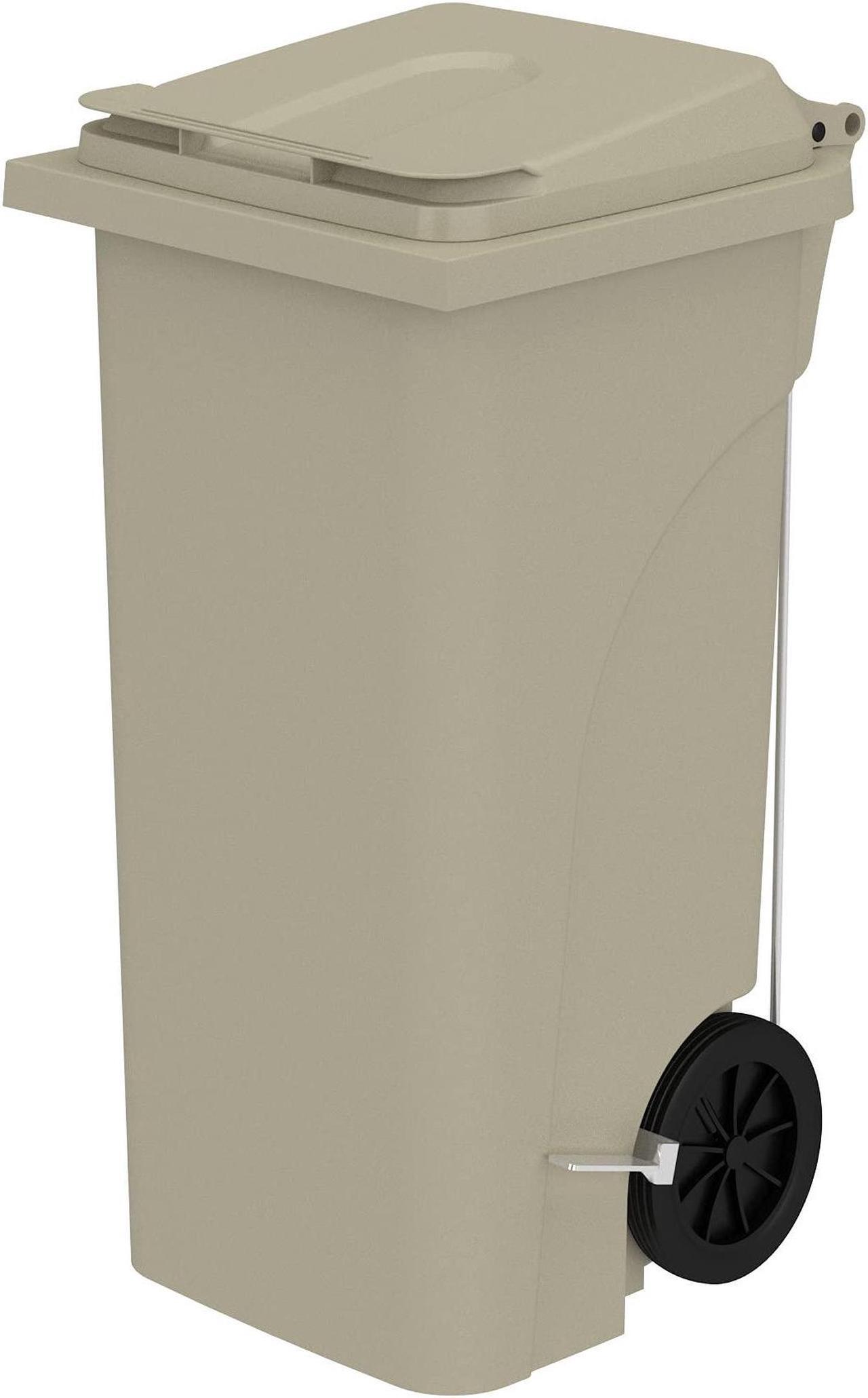 Main image of Safco Products 9926TN Rolling Mobile Plastic Step-On Trash Can for Hands-Free Disposal, Great for Home/Commercial Use, 32 Gallon, Tan