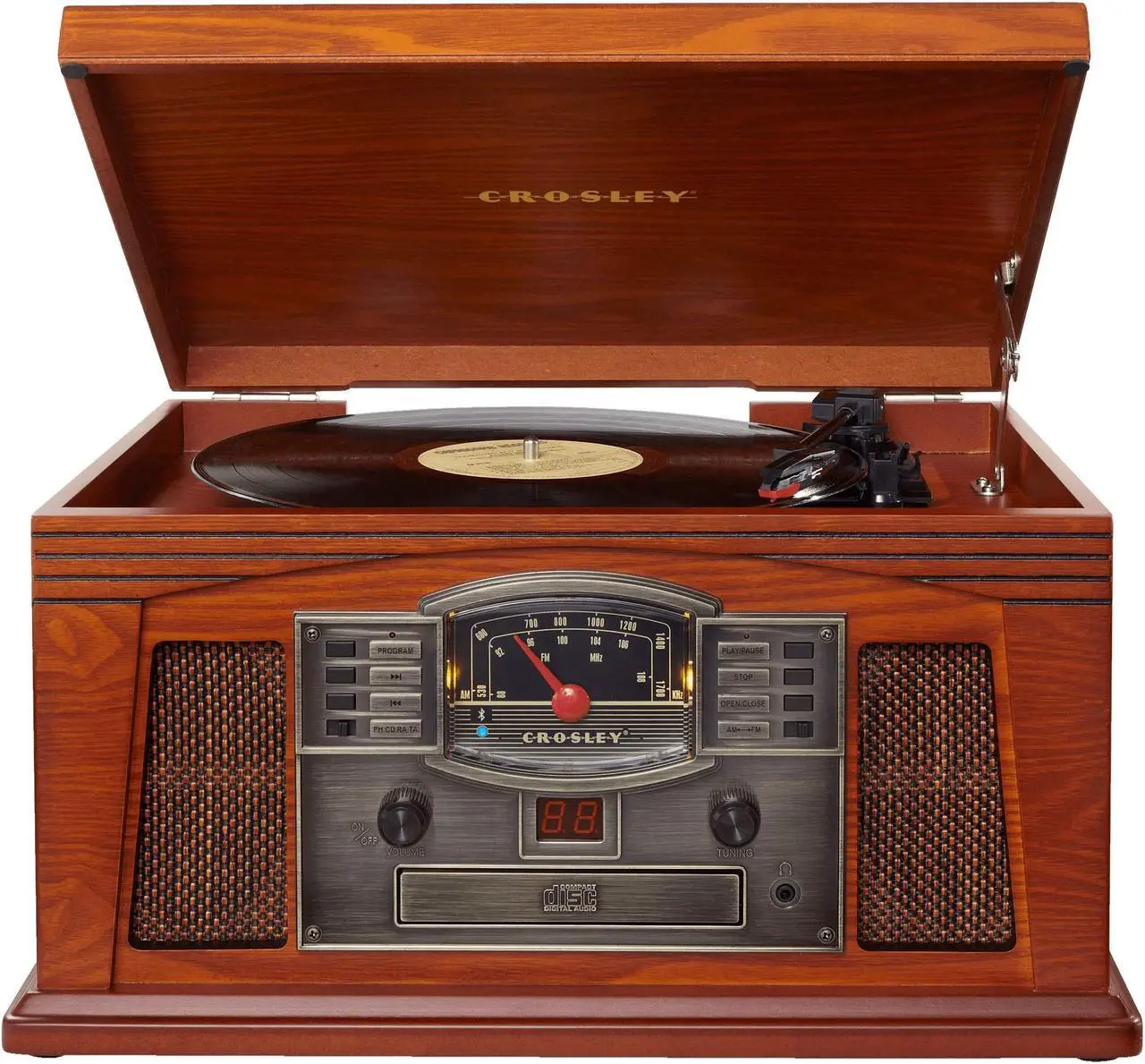 Alt view image 2 of 2 - Crosley CR42D-PA Lancaster 3-Speed Turntable with Radio, CD/Cassette Player, Aux-in and Bluetooth, Paprika