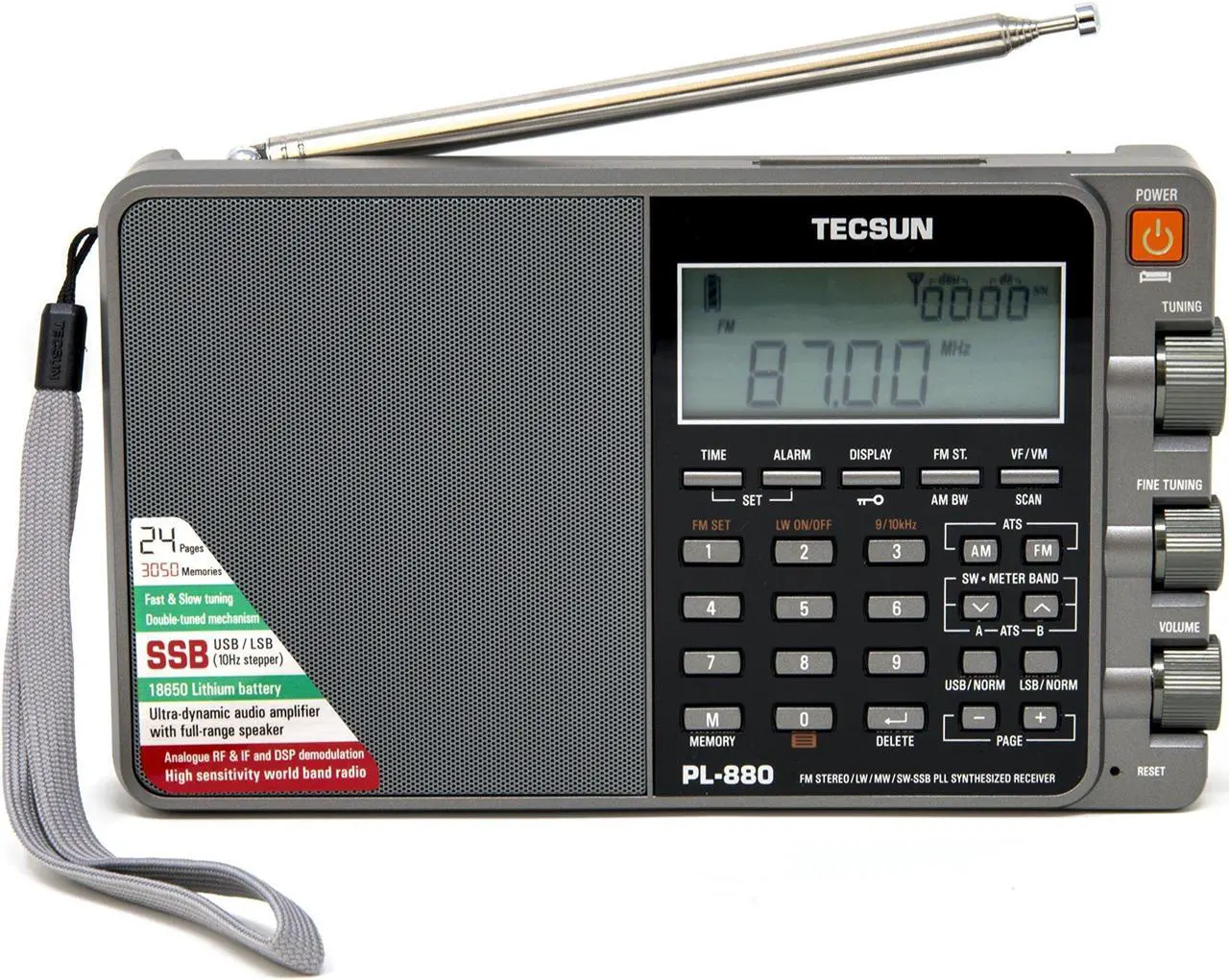 Alt view image 10 of 10 - tecsun pl880 portable digital pll dual conversion am/fm, longwave & shortwave radio with ssb single side band reception, color silver