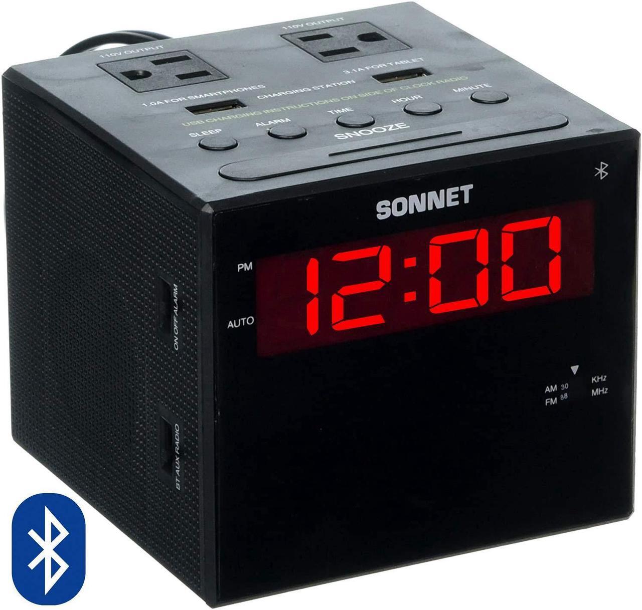 Alt view image 2 of 2 - Sonnet Alarm Clock Charging Station, Bluetooth Speaker, AM FM Radio, Dual USB Charging Ports, Dual AC Outlets, Very Loud Alarm Clock for Heavy Sleepers and The Hearing Impaired for Desk, Bedroom