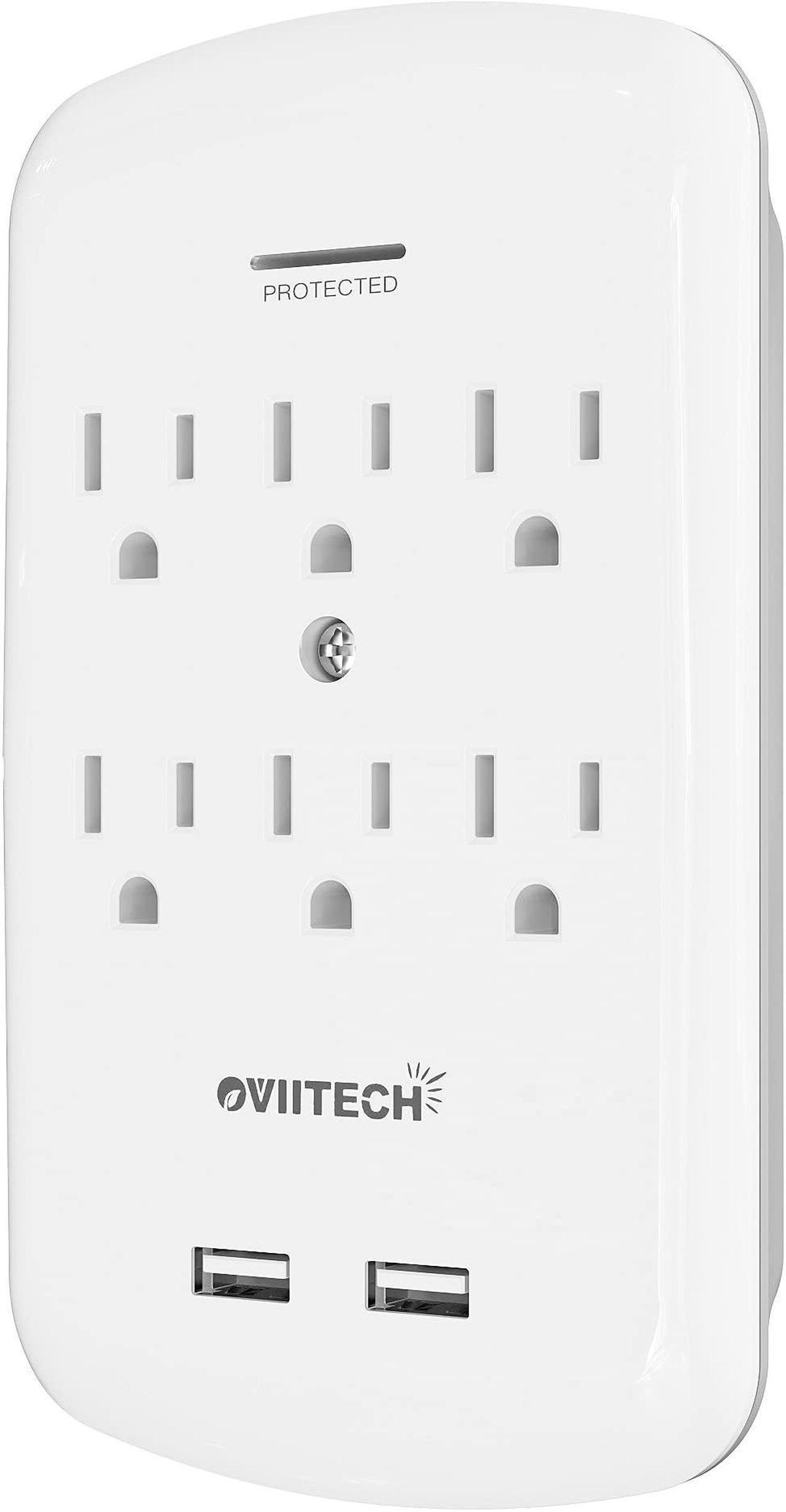 Alt view image 6 of 6 - Oviitech 6 Outlet Surge Protector,900 Joules Wall Adapter Tap with 2 USB Charger, Dual 3.1A USB Ports, 3-Prong Wall Mount Outlet Plugs,ETL Listed,White