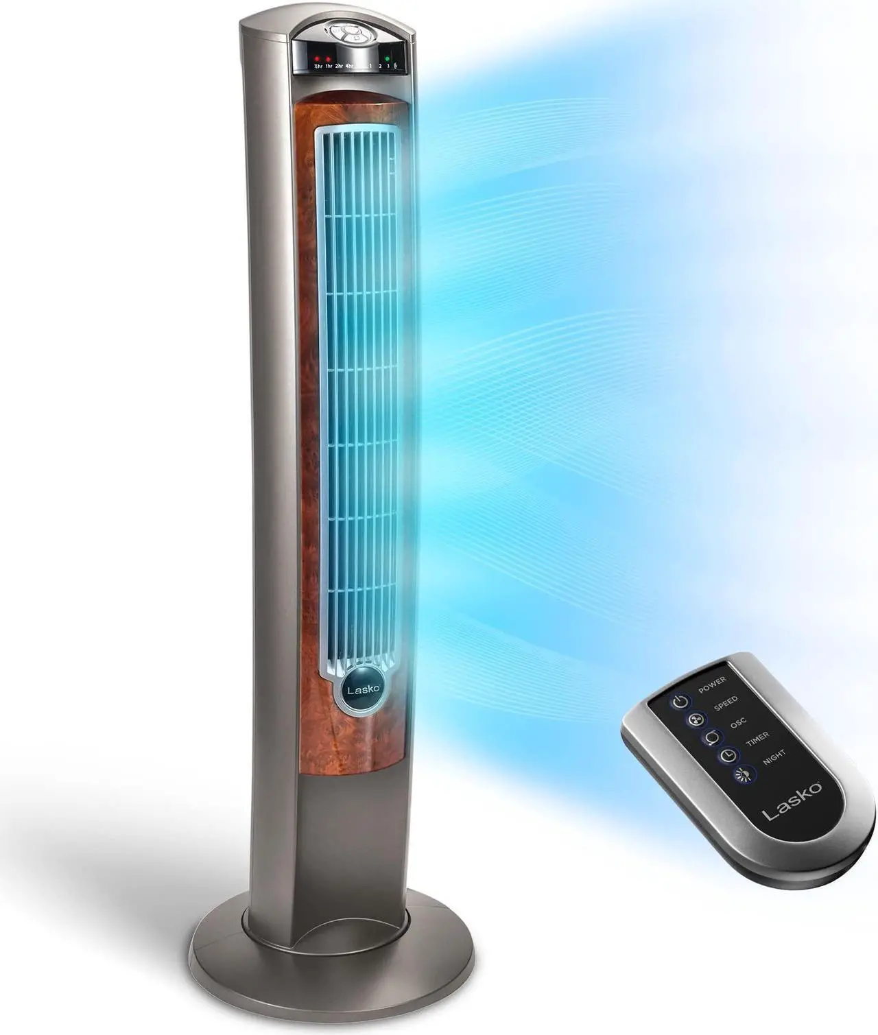 Alt view image 15 of 15 - Lasko 43" Wind Curve Nighttime Setting Tower Fan with Remote Control, Silverwood