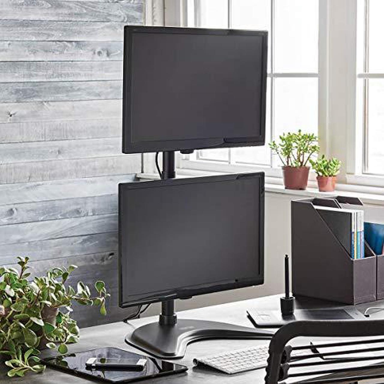Alt view image 20 of 20 - Tripp Lite Dual Vertical Flat-Screen Desk Stand/Clamp Mount, 15" to 27" Displays