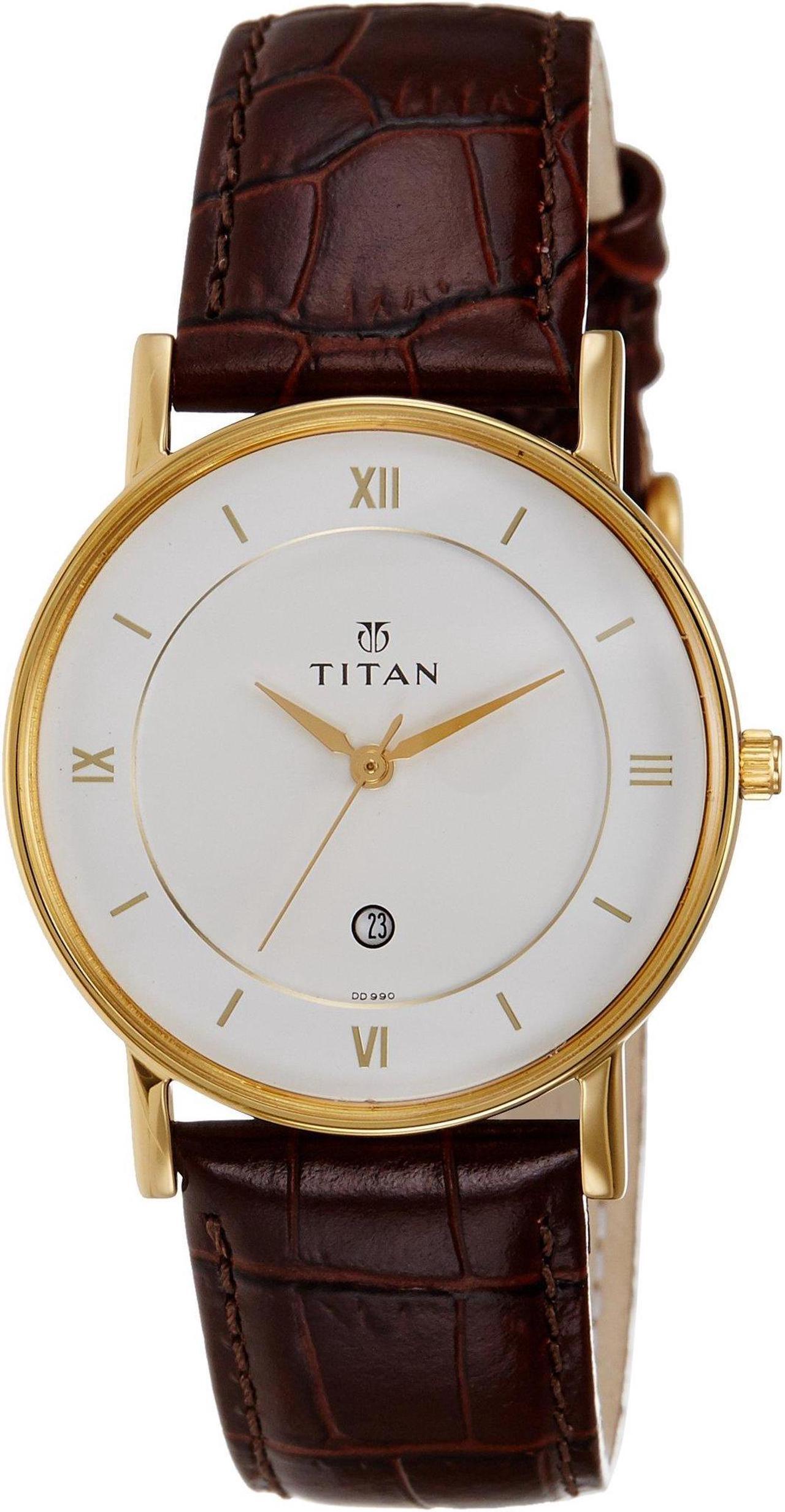 Main image of Titan Quartz Analog with Date White Dial Leather Strap Watch for Men-NS9162YL01