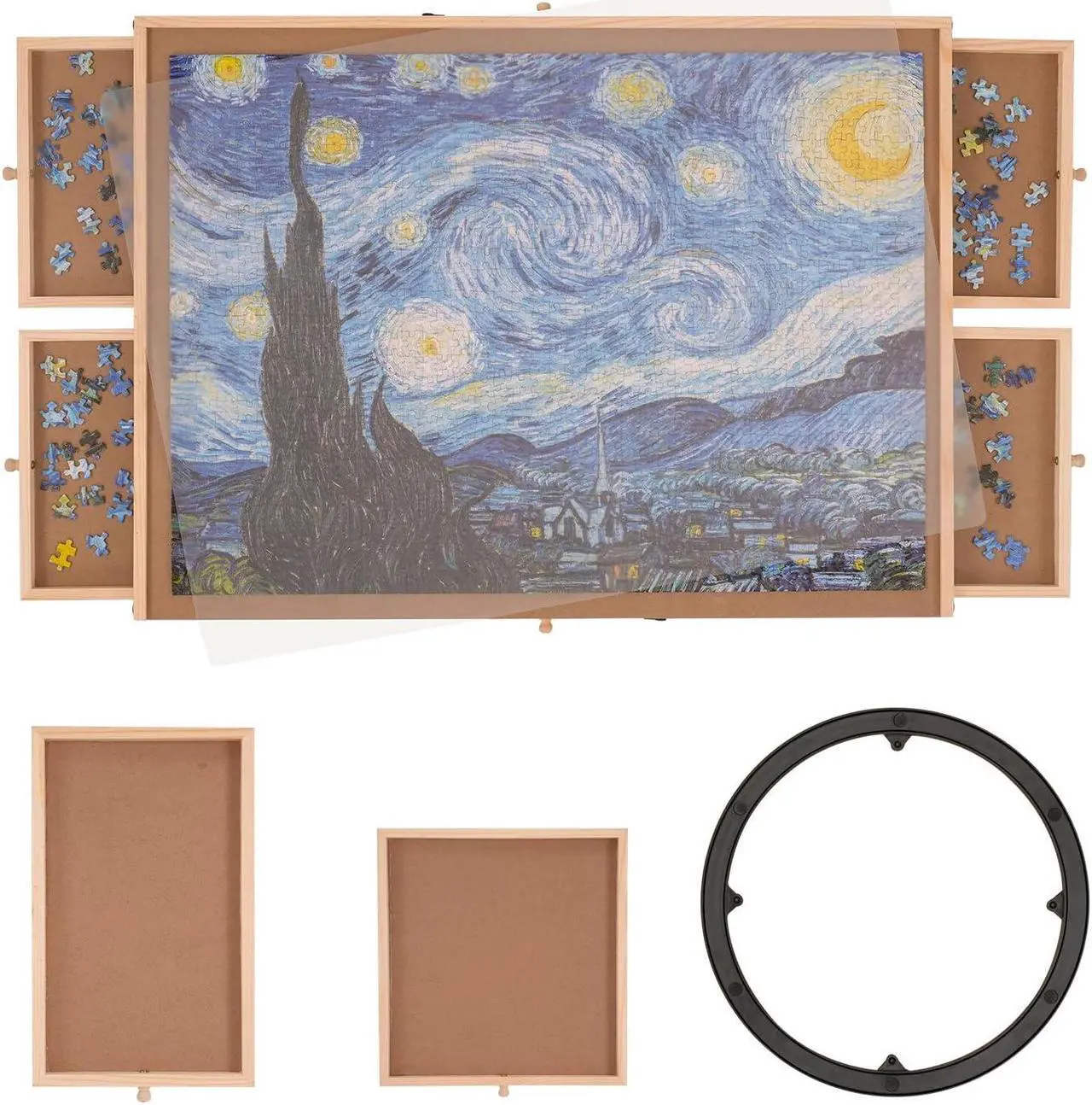 Main image of VEVOR 1000 Piece Puzzle Board with 6 Drawers and Cover  29""x21.6"" Rotating Wooden Jigsaw Puzzle Plateau  Portable Puzzle Accessories for Adults  Puzzle Organizer & Puzzle Storage System  Gift for Mo
