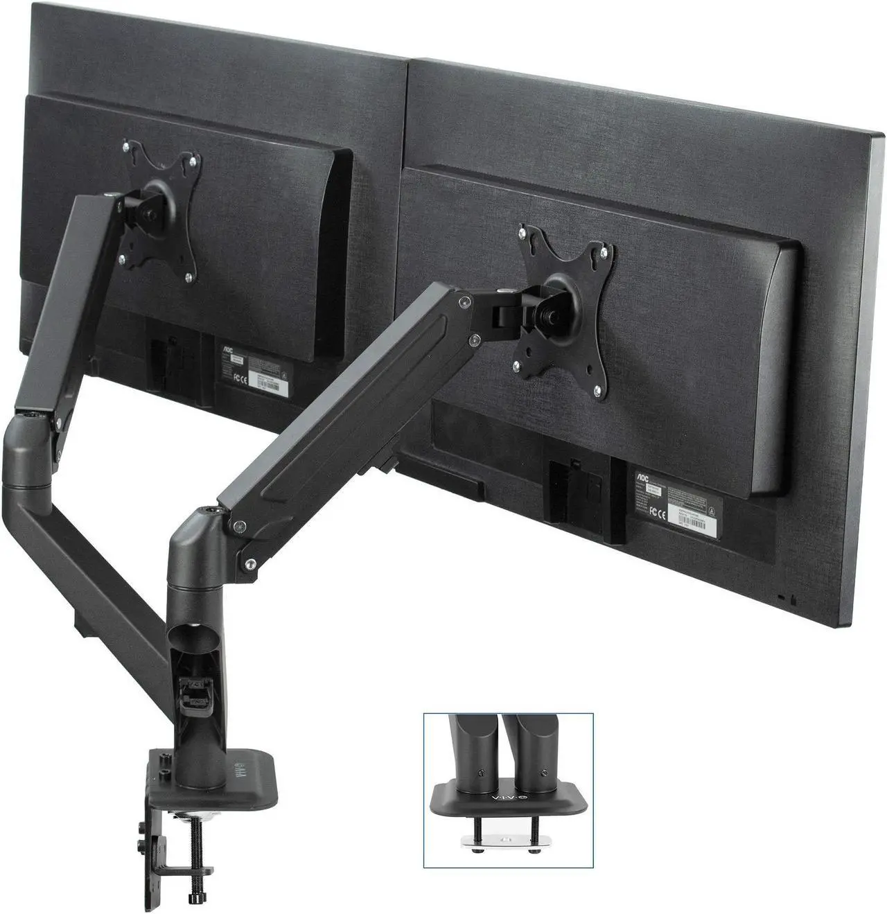 Alt view image 8 of 8 - VIVO Black Articulating Dual Tension Spring Arm Clamp-on Desk Mount Stand | Fits 2 Monitors 17" to 27" (STAND-V102O)