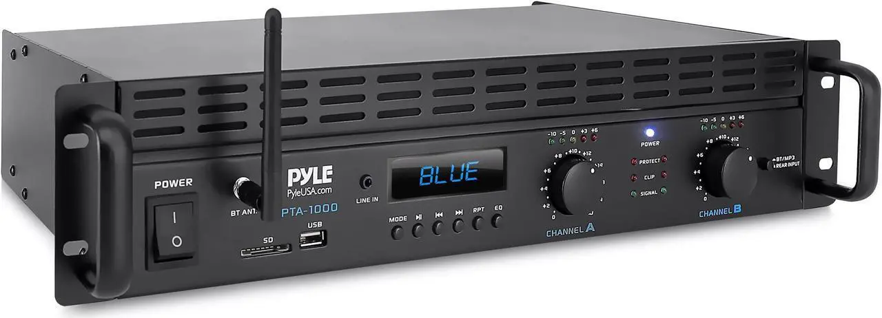 Alt view image 2 of 2 - 2-channel bluetooth power amplifier - 2000w bridgeable rack mount pro audio sound wireless home stereo receiver w/trs xlr input, lcd, bridge mode, cooling fan - entertainment speaker system - pyle