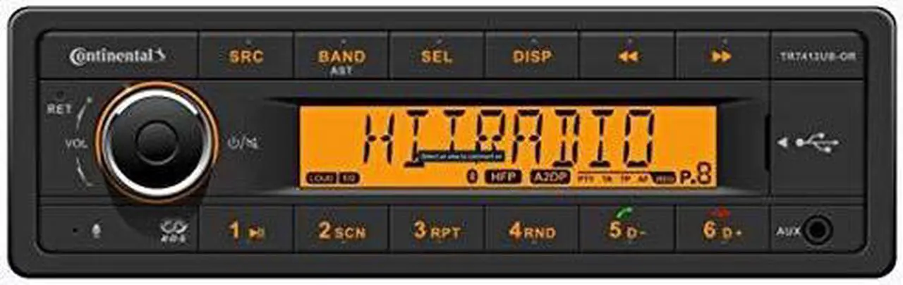 Main image of Vdo Continental Tr7412Ub-Or European Style 12V Radio Orange Display Bluetooth