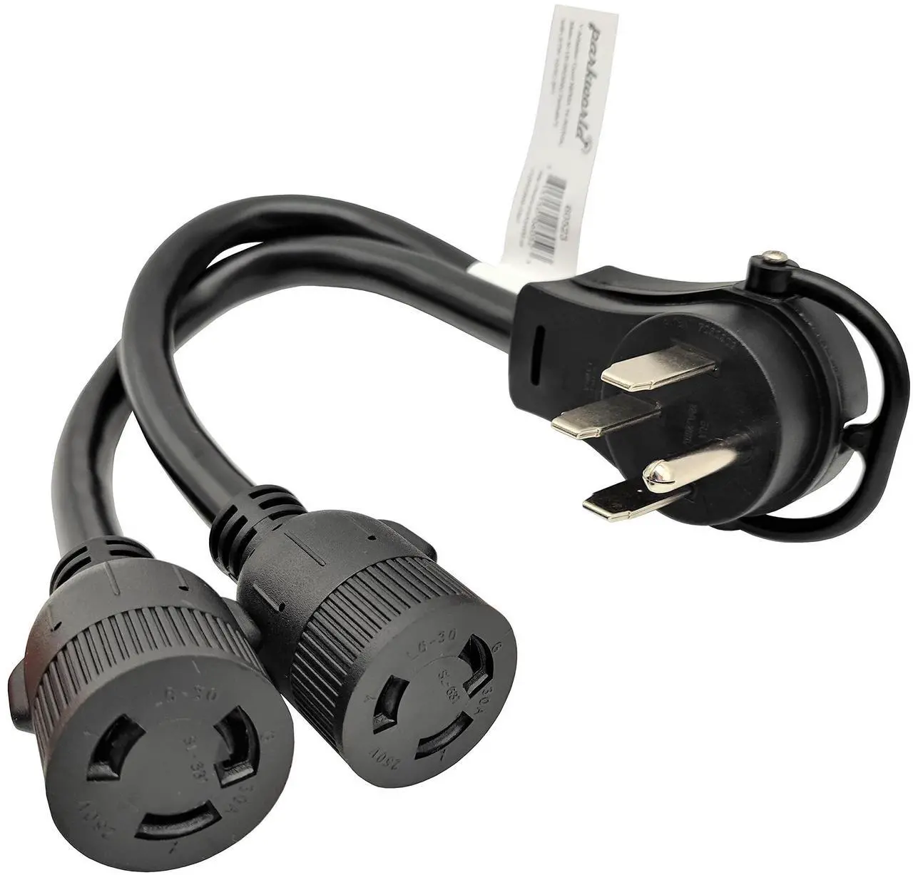 Alt view image 5 of 5 - Parkworld 60523 NEMA 14-50P to L6-30R Dual Socket Splitter Cord, RV 50 AMP 4-Prong 14-50 Male Plug to NEMA (2) L6-30 Female Twist Lock Receptacle 250V