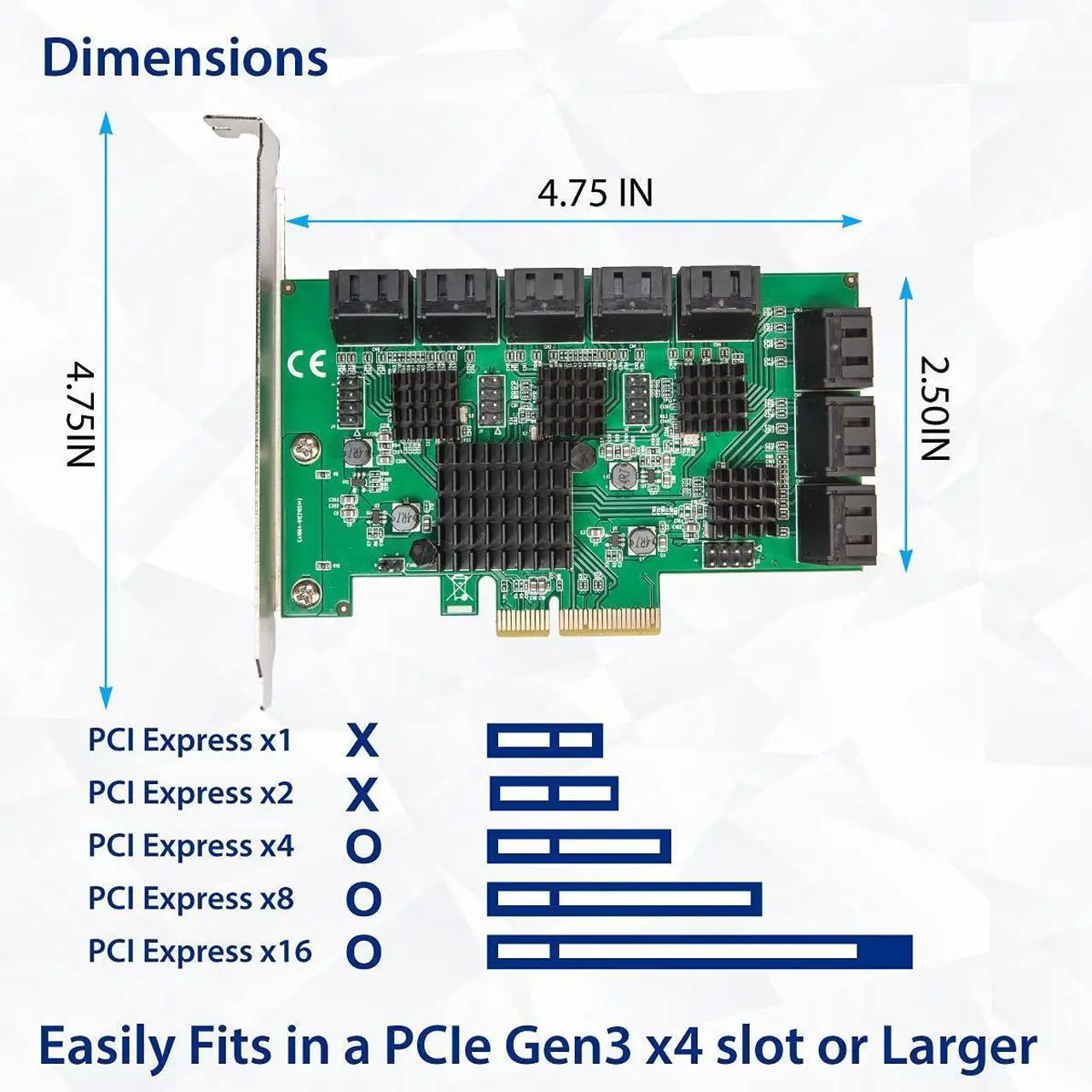Alt view image 11 of 11 - 16 Port SATA III PCIe x4 (x2 Bandwidth) NON-RAID Expansion Card