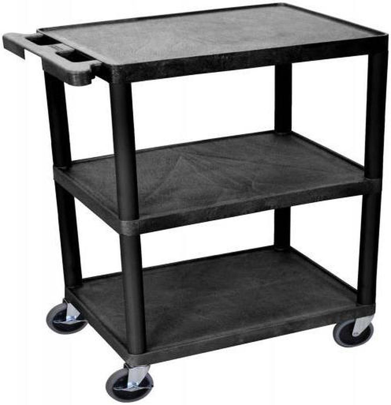 Alt view image 5 of 8 - Luxor 3 Shelves Multipurpose Storage Structural Foam Plastic Service Utility Cart - Black
