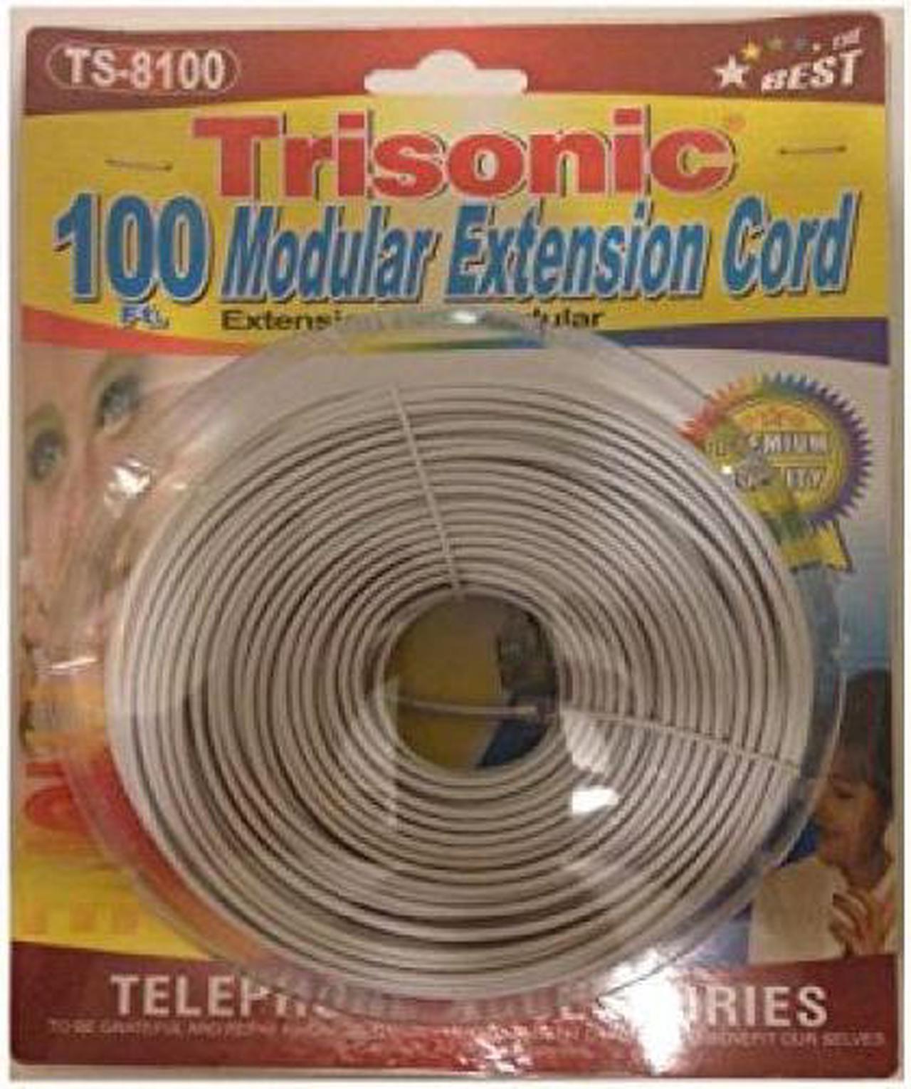 Trisonic Telephone Phone Extension Cord Cable Line Wire (100 Feet, White)