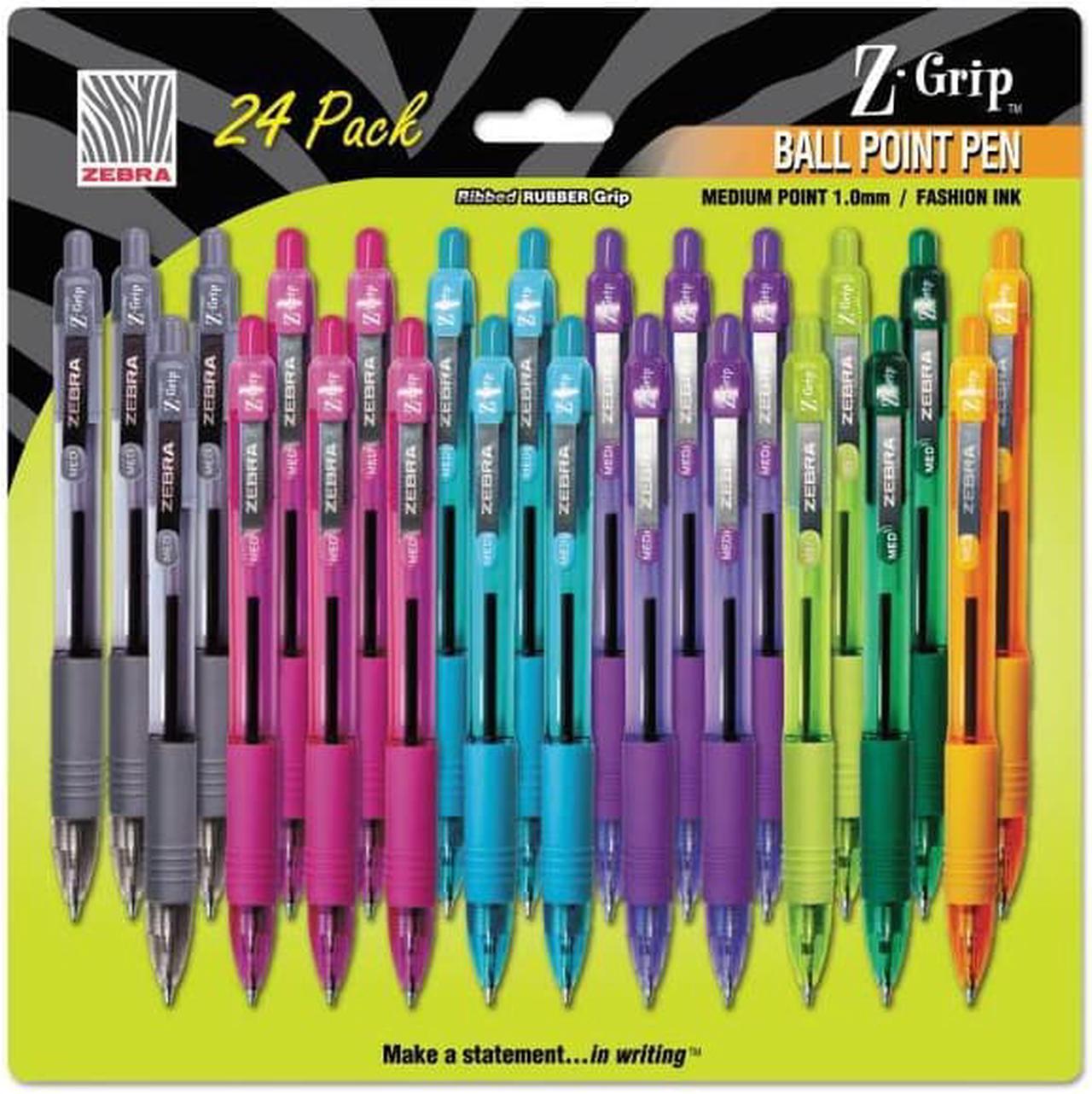 Alt view image 3 of 12 - Zebra Z-Grip Retractable Ballpoint Pen Assorted Ink Medium Point 24/Pack 12271