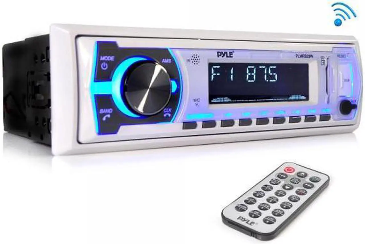 Main image of Pyle Bluetooth Marine Stereo Receiver | AM/FM Radio System | Wireless Music Streaming with Hands-Free Talking | USB/SD/MP3/AUX | Remote Control | Single DIN (PLMRB29W)