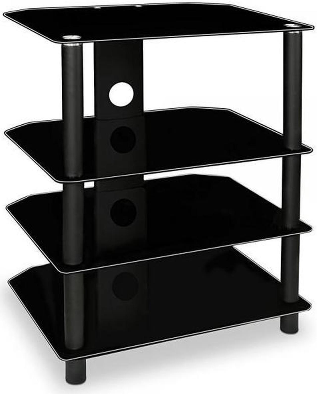 Mount-It! AV Component Media Stand, Glass Shelves, Audio Video Components, Storage for Xbox, Playstation, Speakers, Cable Boxes, 88 Lb Load Capacity, Black Silk (Mi-867)