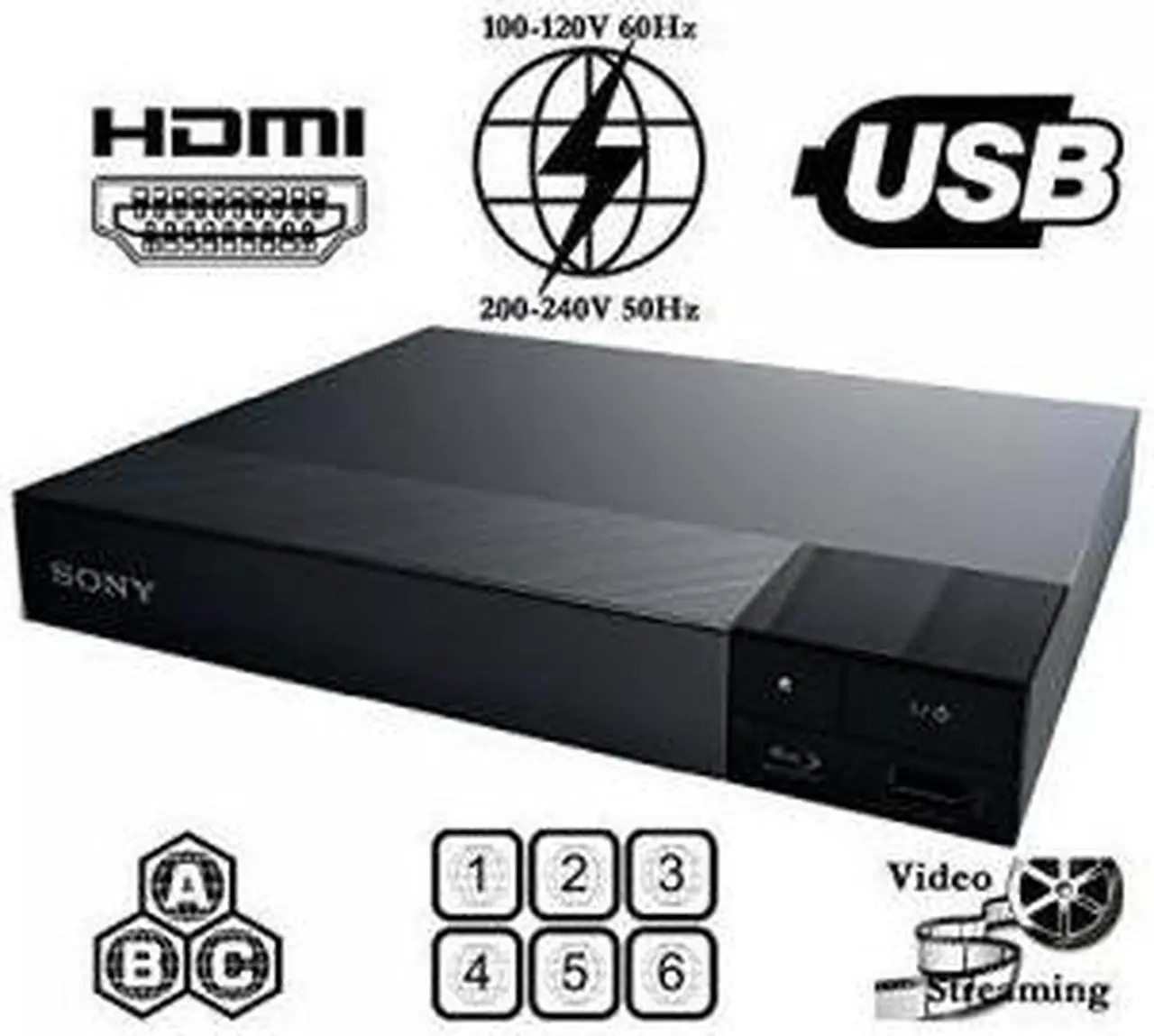 Main image of Sony All Region Free Blu Ray A B C and DVD Player, and 6 feet hdmi Cable (Bundle)