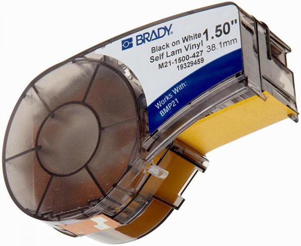 Brady Self-Laminating Vinyl Label Tape (M21-1250-427) - Black on White, Translucent Tape - Compatible with BMP21-PLUS Printer - 14' Length, 1.25" Width