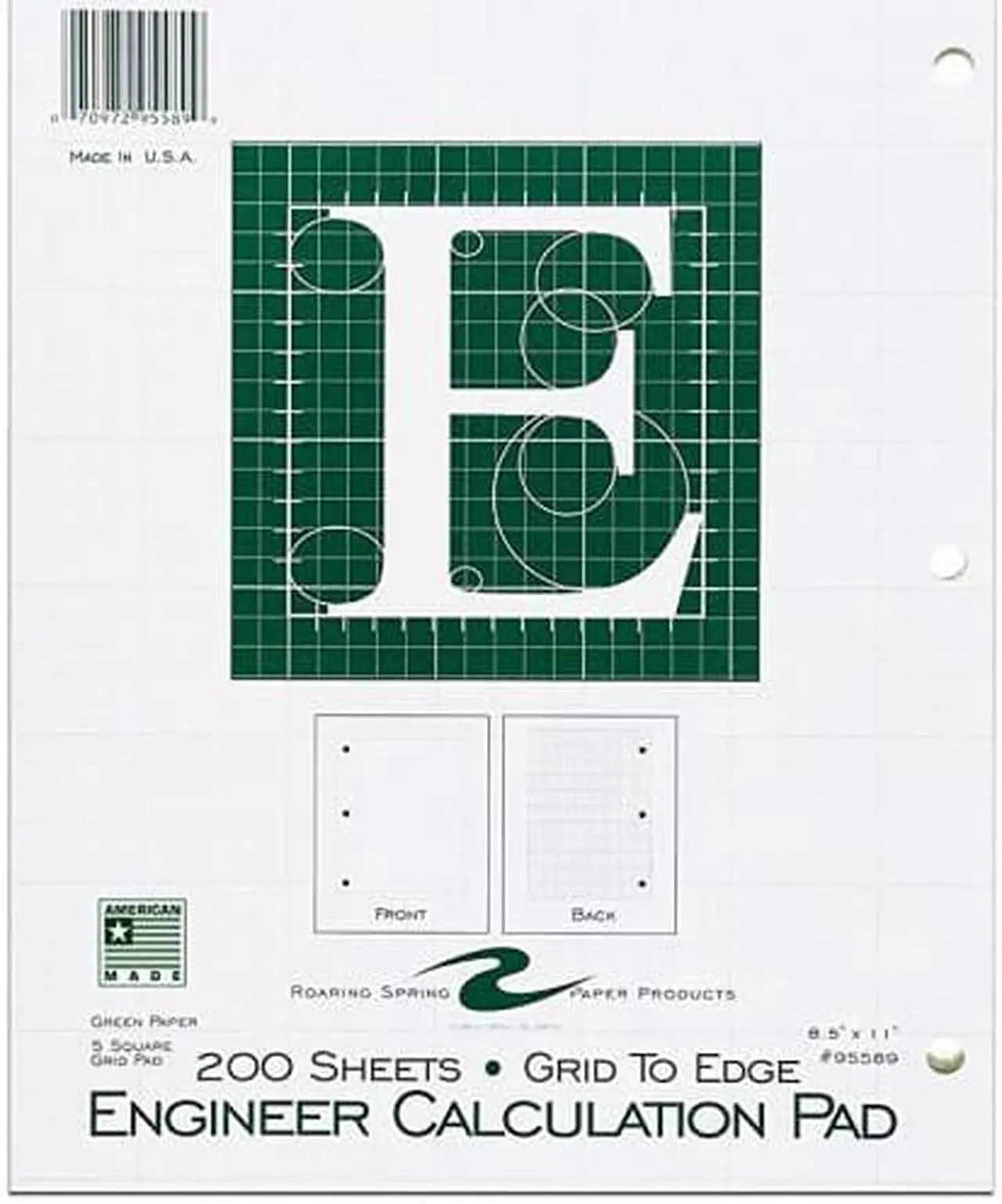 Alt view image 6 of 8 - Roaring Spring 95589 Engineering Pad 200 Sheets Letter 8.50" x 11" - 1Each - Green Paper