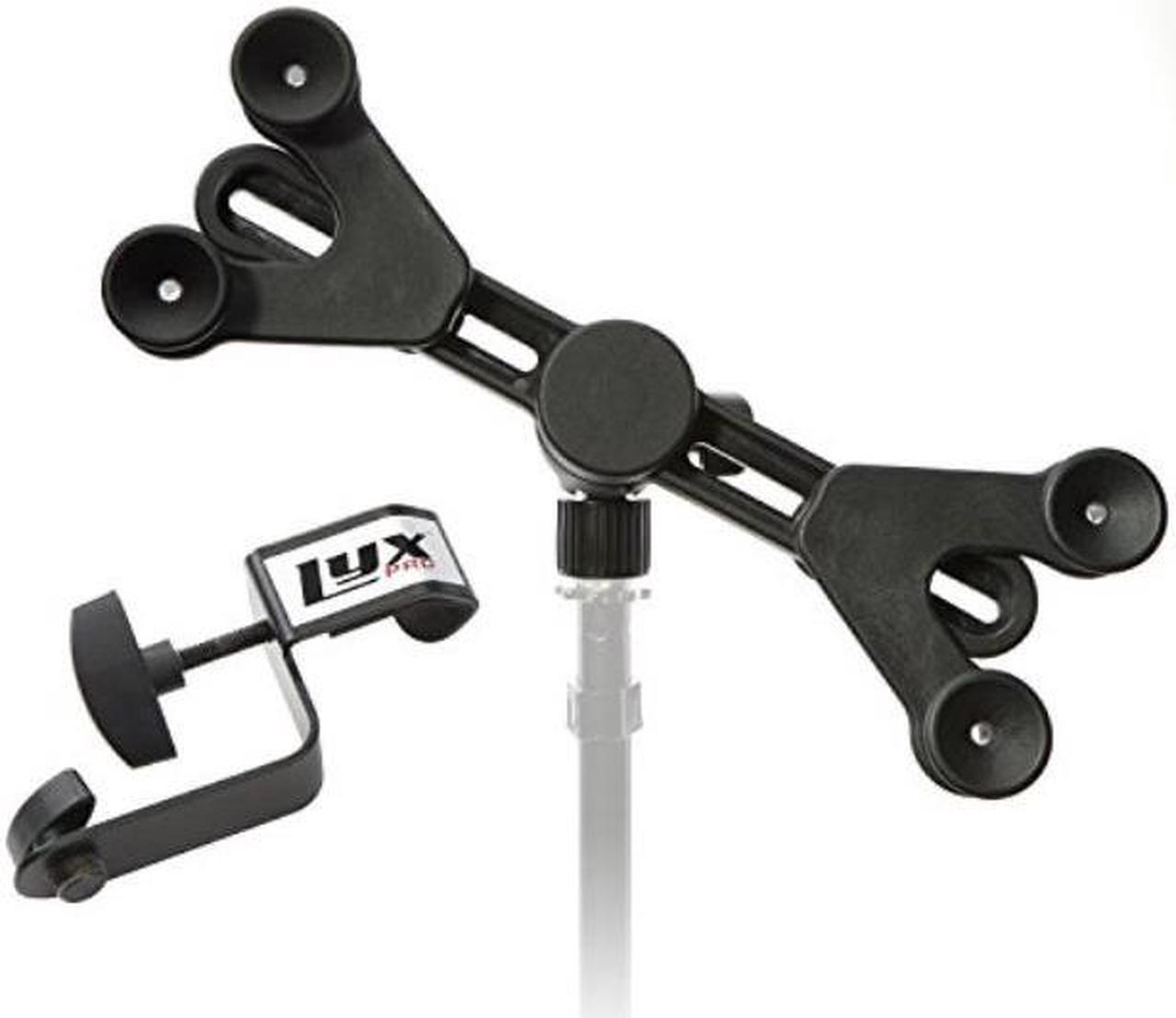 Main image of lyxpro smartphone & tablet holder for microphone & music stands fits iphone & android devices 360 swivel tilt support arms