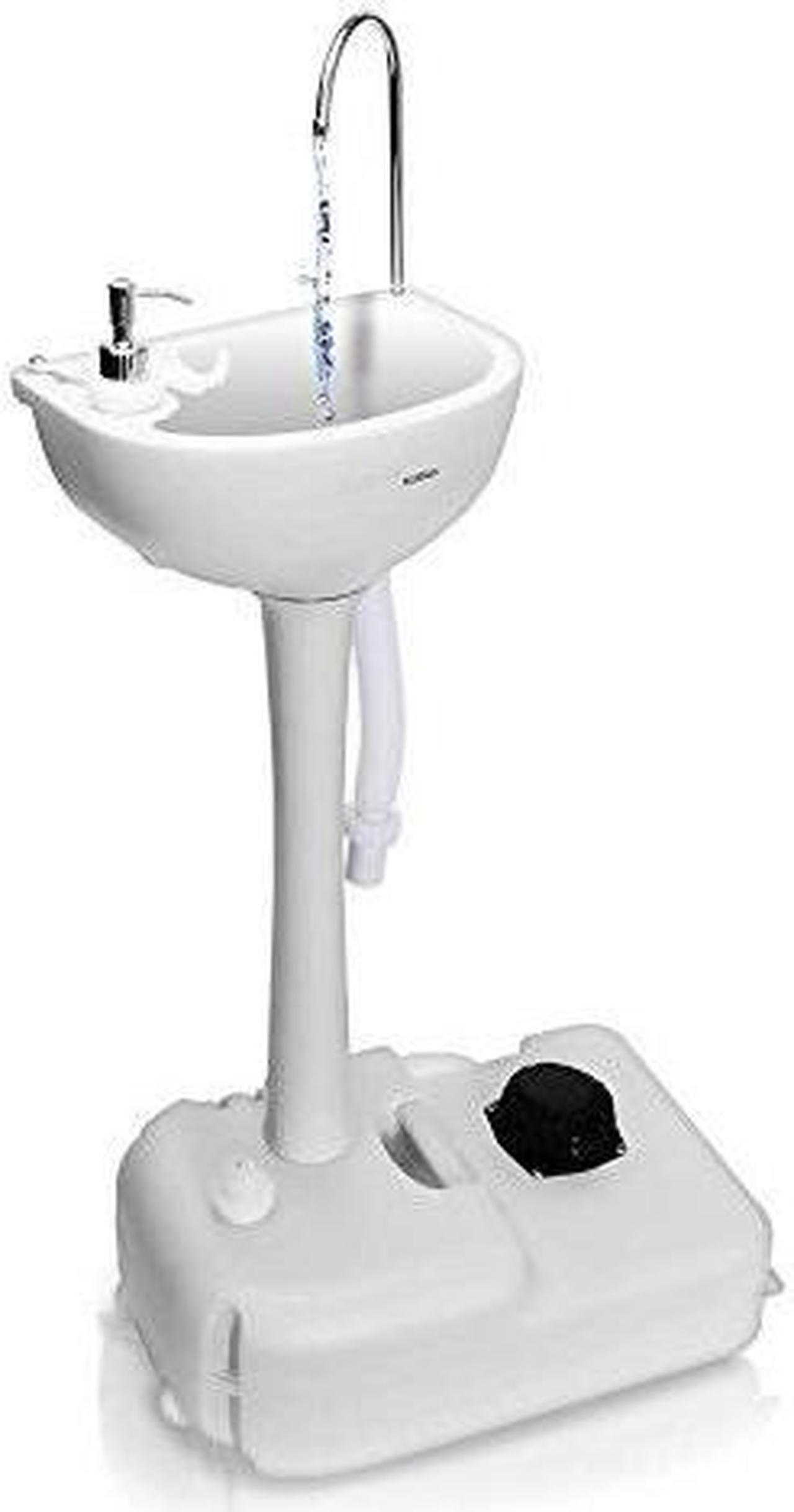 Main image of serenelife portable camping sink w/ towel holder & soap dispenser  19l water capacity hand wash basin stand w/ rolling wheels  perfect for outdoor events, gatherings, worksite & camping  slcasn18