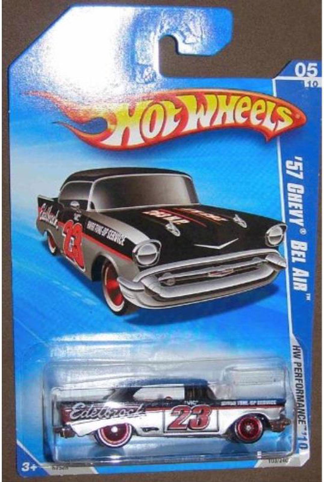 hot wheels 05/10 '10 hw performance '57 chevy bel air edelbrock black & silver with red rims