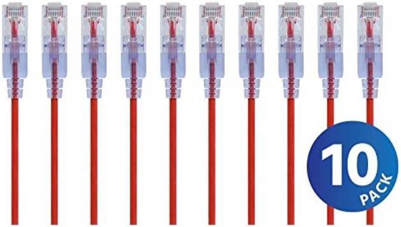 Monoprice Cat6A Ethernet Patch Cable - 14 Feet - Red (10 Pack) Snagless RJ45 550Mhz UTP Pure Bare Copper Wire 10G 30AWG - SlimRun Series