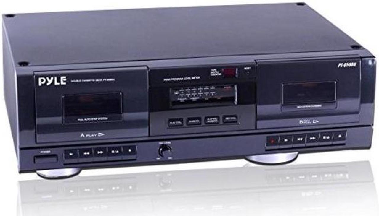 Main image of dual stereo cassette tape deck  clear audio double player recorder system w/ mp3 music converter, rca for recording, dubbing, usb, retro design  for standard / cro2 tapes, home use  pyle pt659du