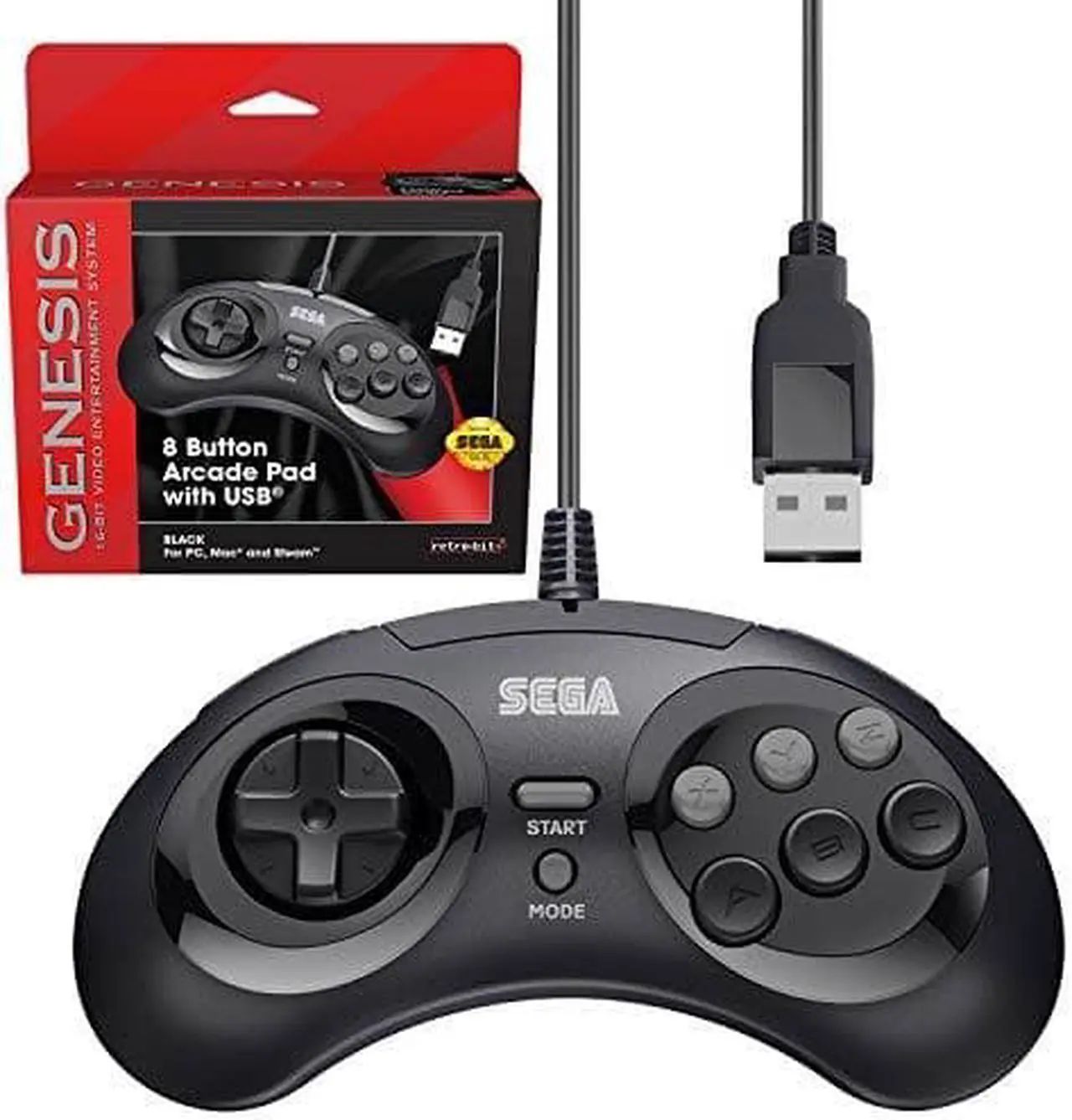 Alt view image 8 of 14 - Retro-Bit Official Sega Genesis 8-Button Arcade Pad- USB Port - Black - PC/Mac