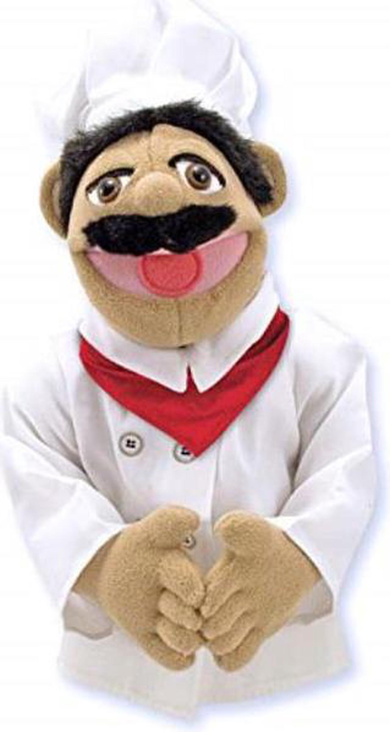 Main image of melissa & doug chef puppet with detachable wooden rod puppets & puppet theaters, animated gestures, inspires creativity, 15 h x 5 w x 6.5 l