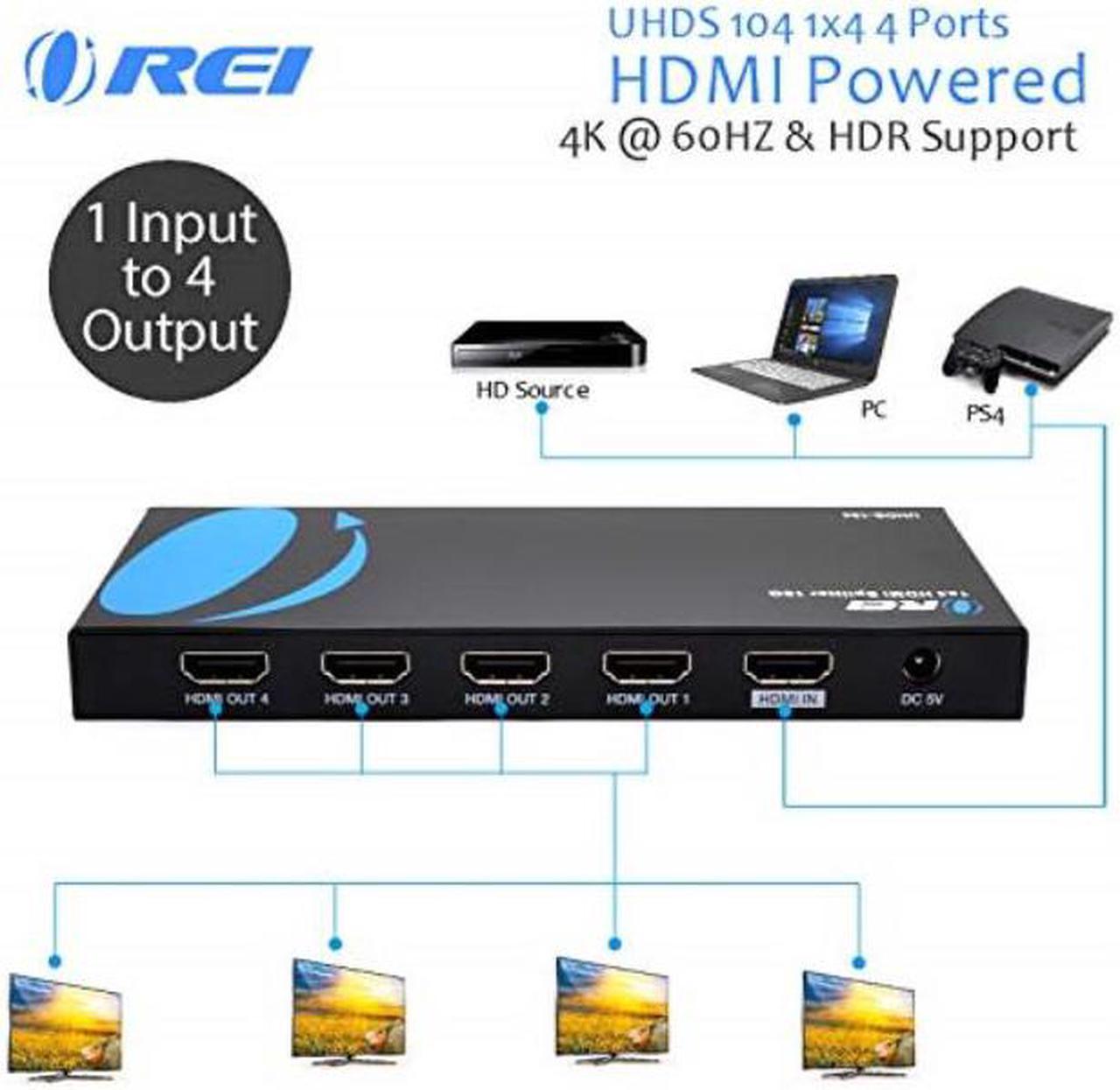 orei ultrahd 4k @ 60 hz 1 x 4 hdmi splitter 1 in 4 out 4 port 4: 8bit  hdmi 2.0, hdcp 2.18 gbps