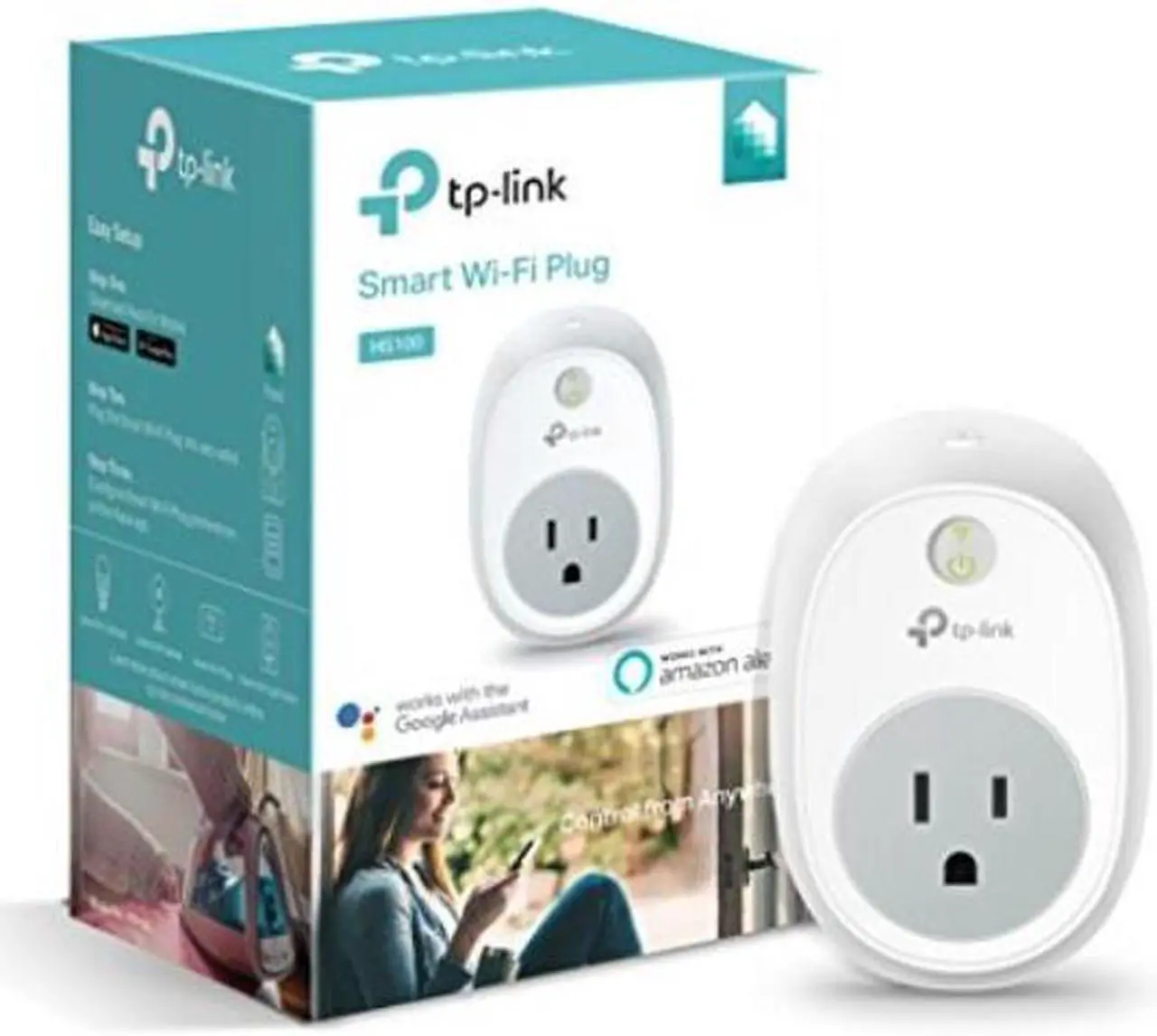 Main image of kasa smart wifi plug by tplink  smart plug, no hub required, works with alexa and google hs100